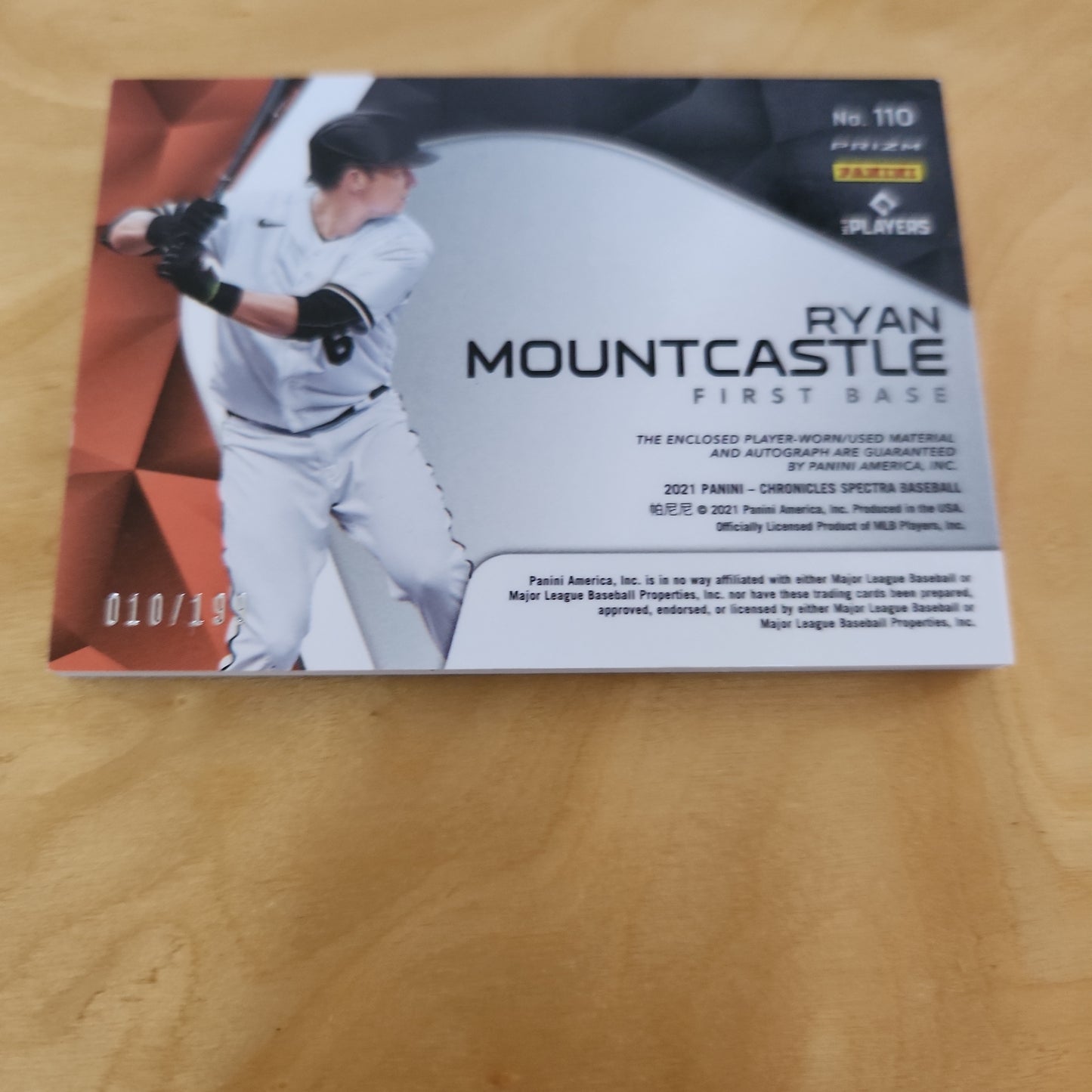 Panini Prizm Spectrr Ryan Mountcastle RC Jersey Patch Auto 10/199 #110