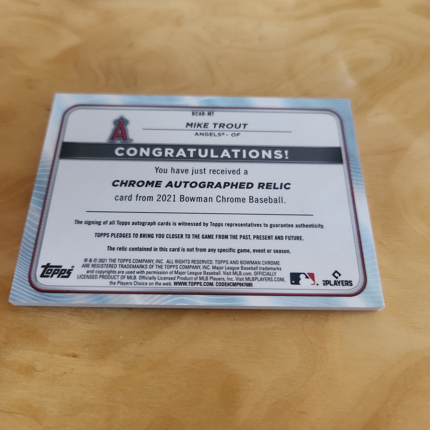 Topps Chrome Bowman Mike Trout Jersey Patch Auto 40/50 ##BCAR-MT