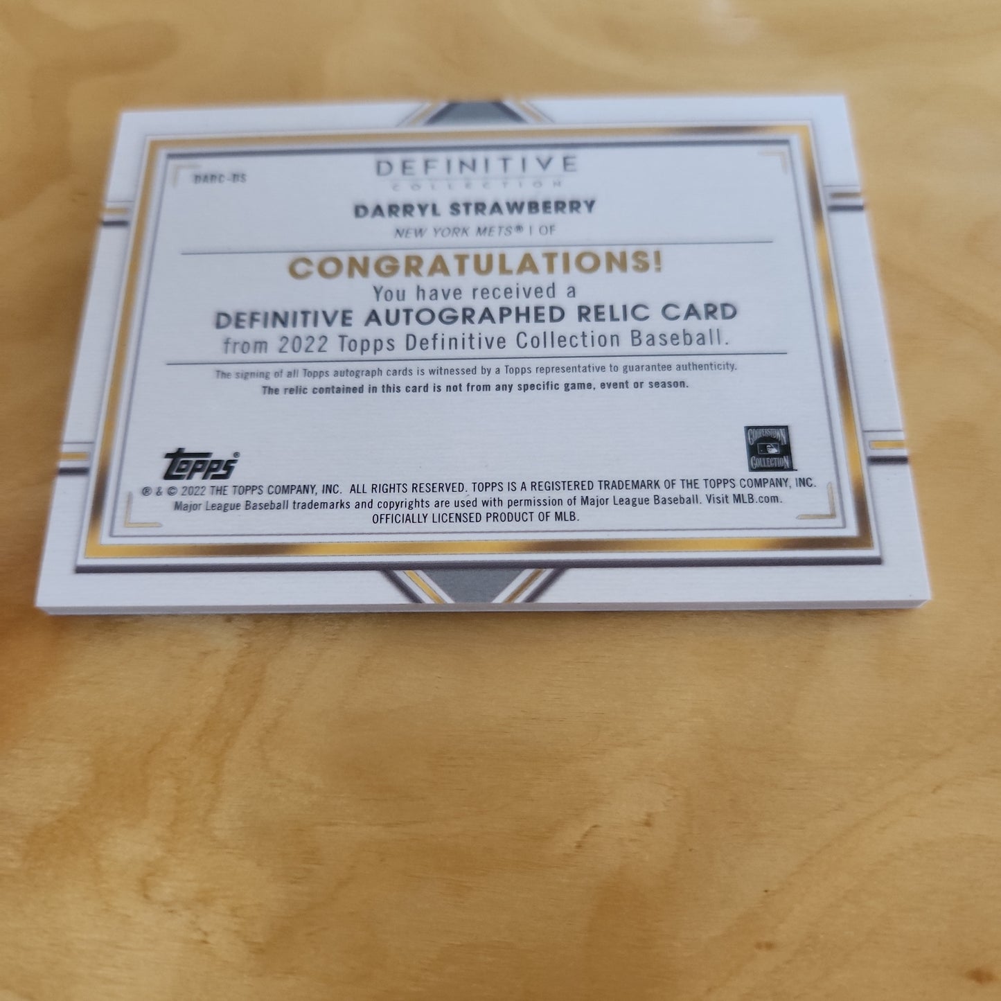 Topps Certified Definitive Darryl Strawberry Bat Relic Auto 19/40 #DARC-DS