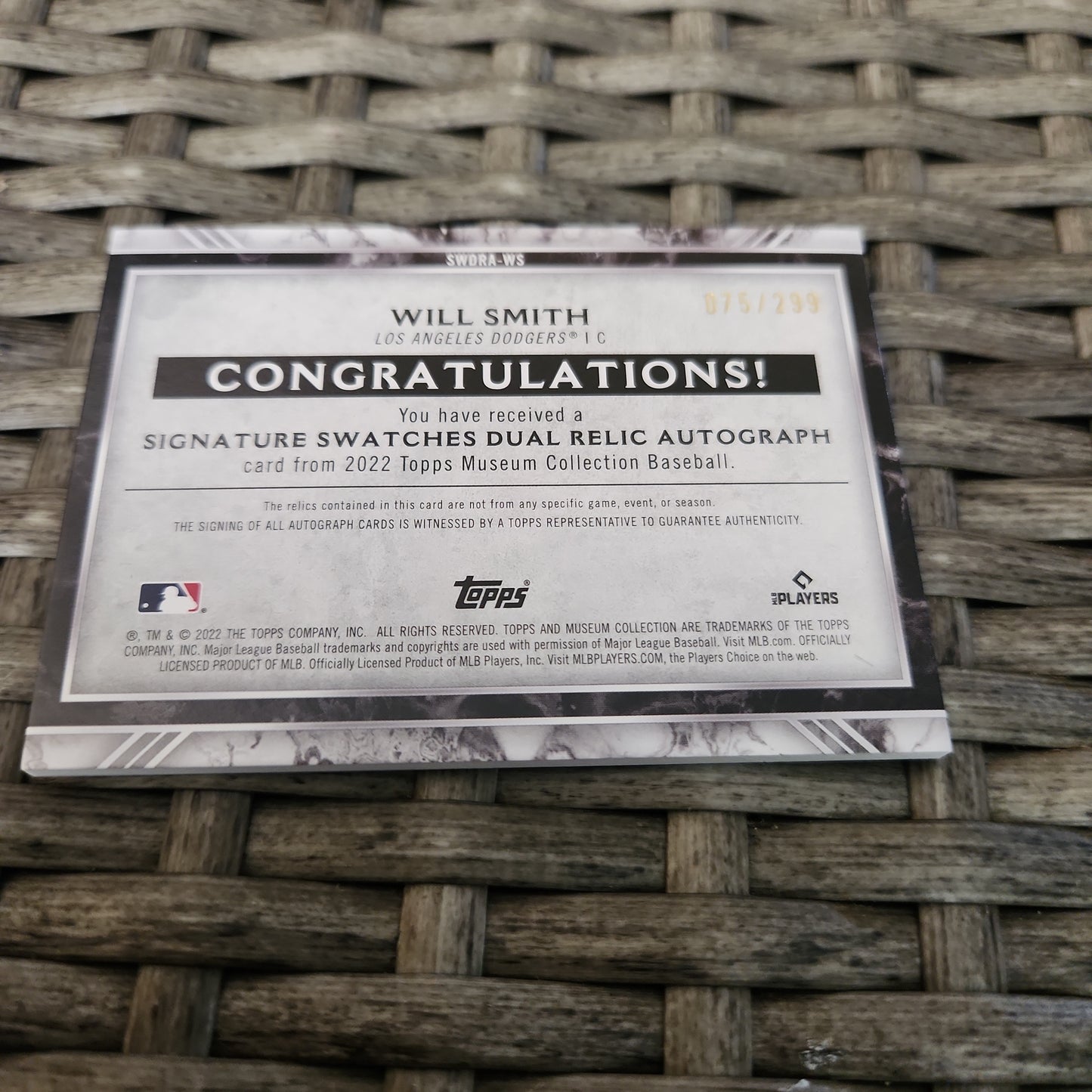 Topps Certified Will Smith Jersey Patch Auto75/299 #SWDRA-WS