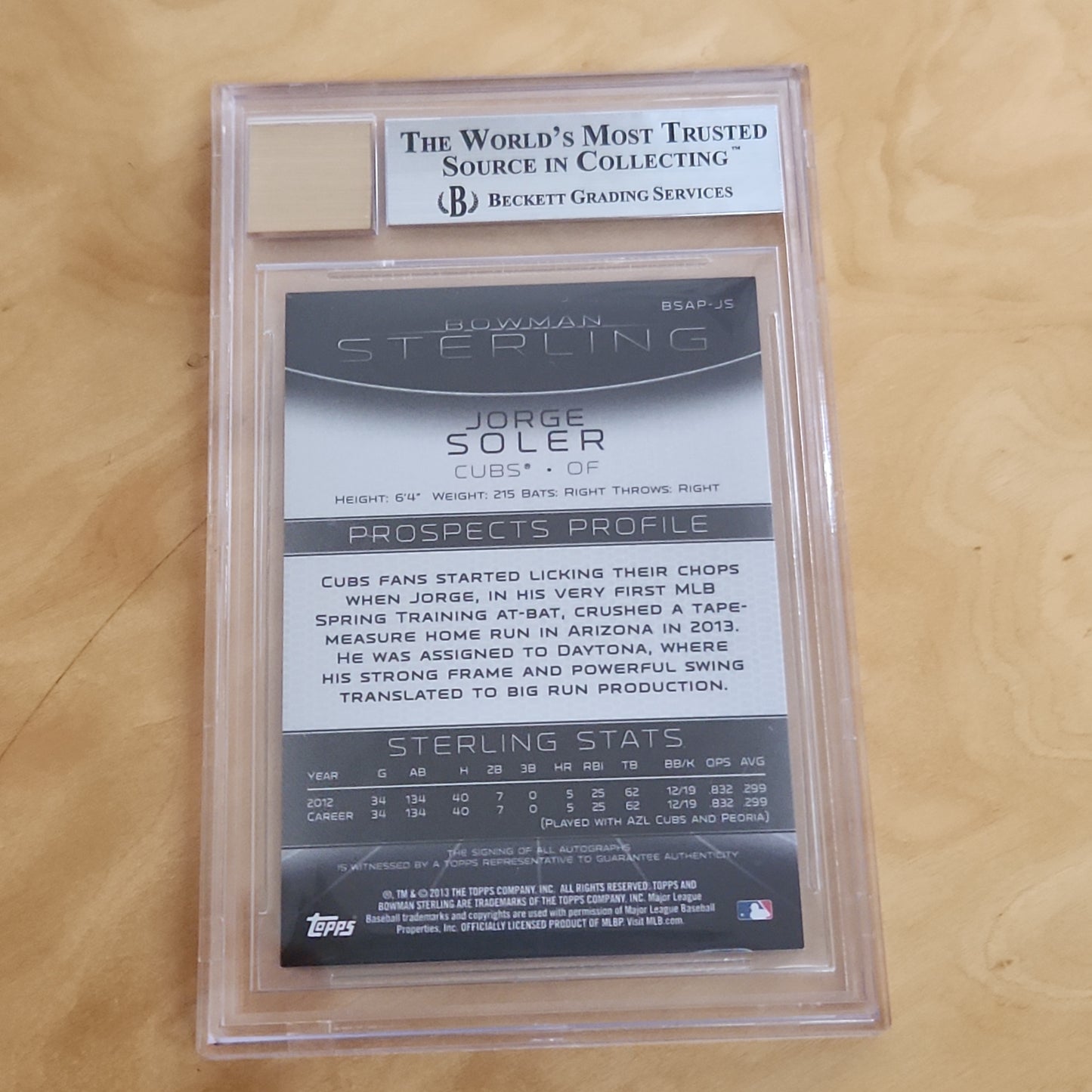 Topps Bowman Sterling Jorge Soler Auto Beckett Beckett Grade 9 Mint #BSAP-JS