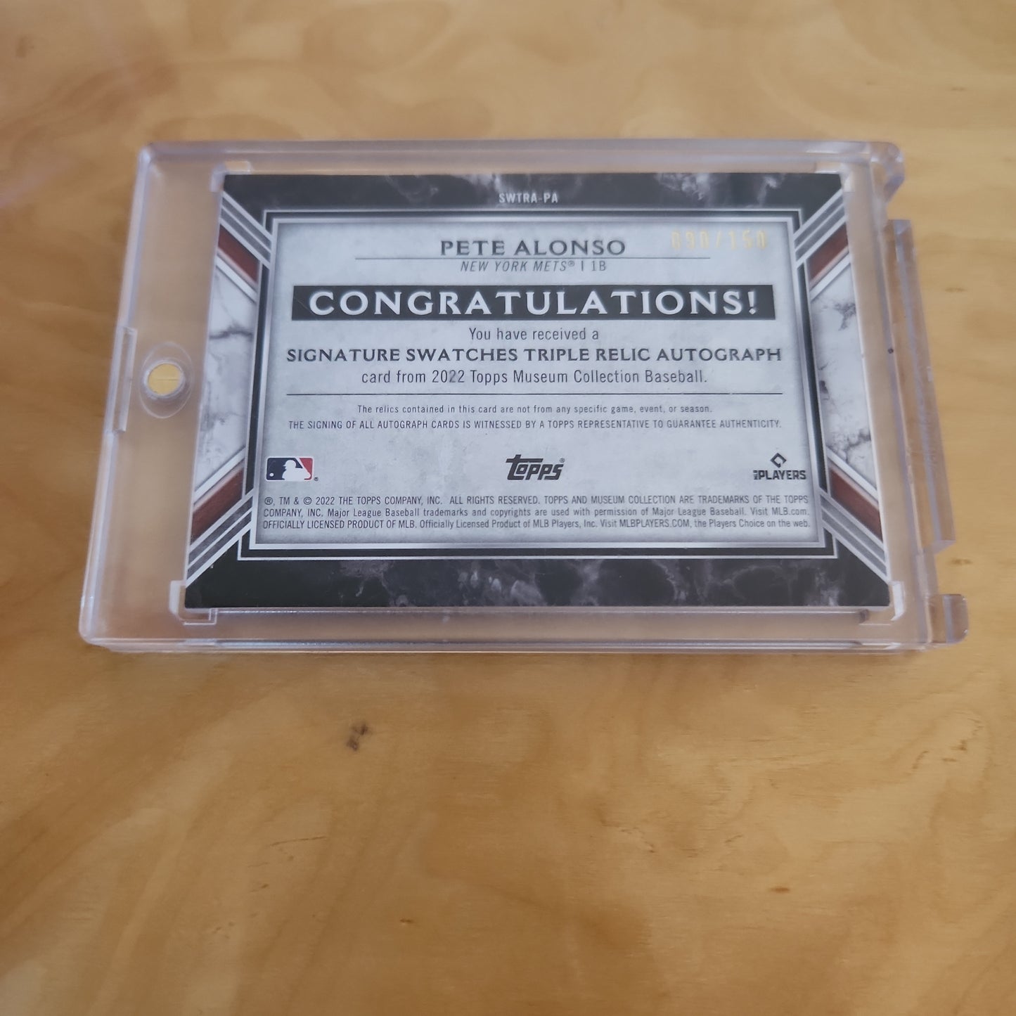 Topps Certified Pete Alonso Duo Relic Auto 090/150 #SWTRA-PA