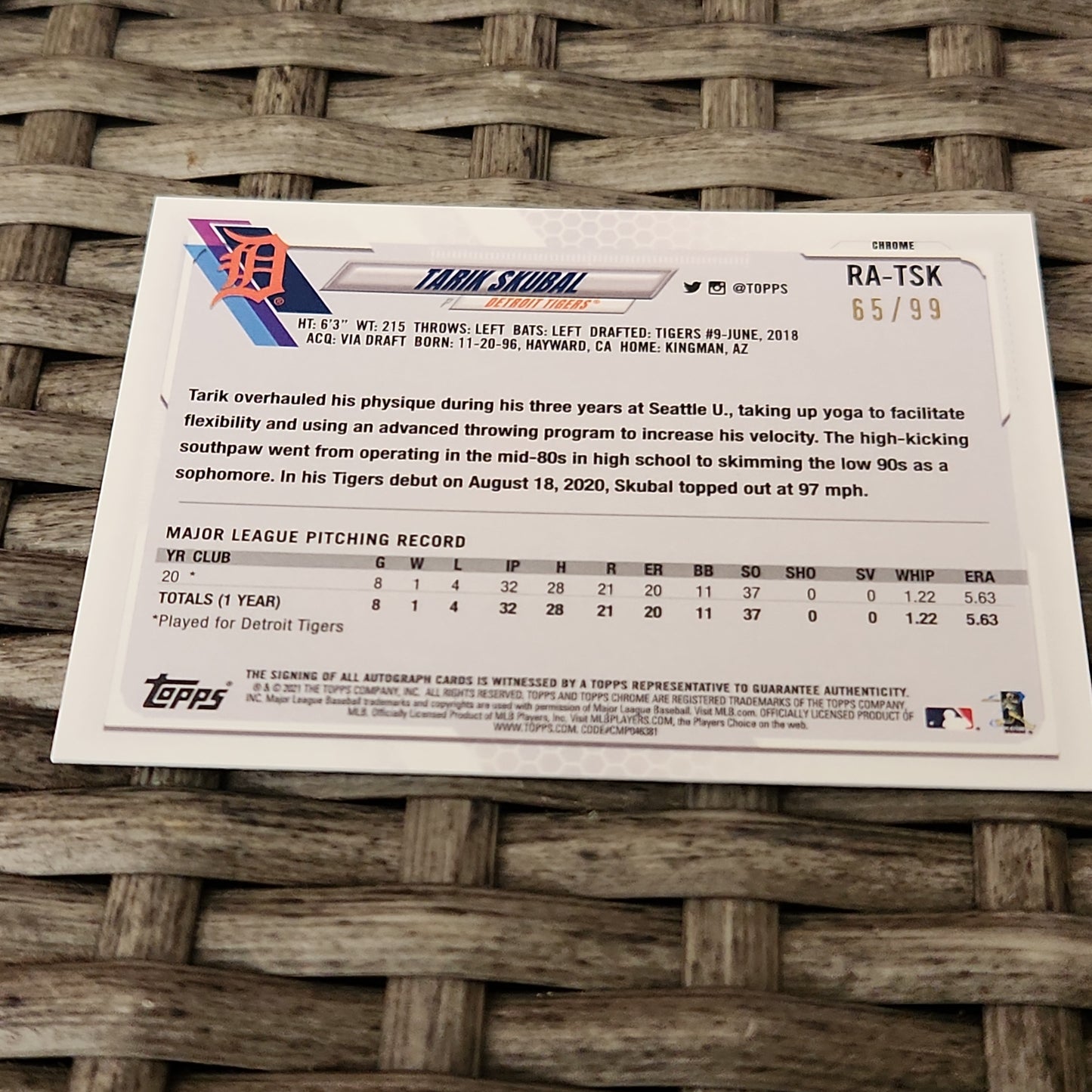 Topps Chrome Green Parallel Tarik Skubal RC Auto 65/99 #RA-TSK