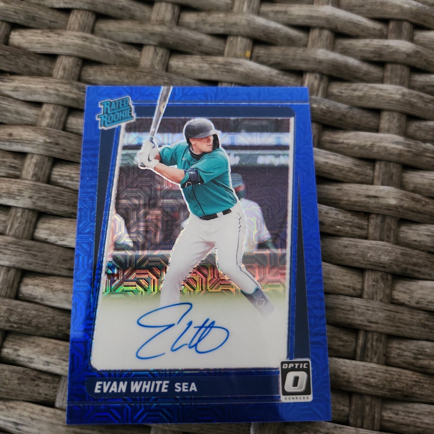 Panini Prizm Optic Blue Parallel Rated Rookie Evan White RC Auto 77/99 #RRS-EW