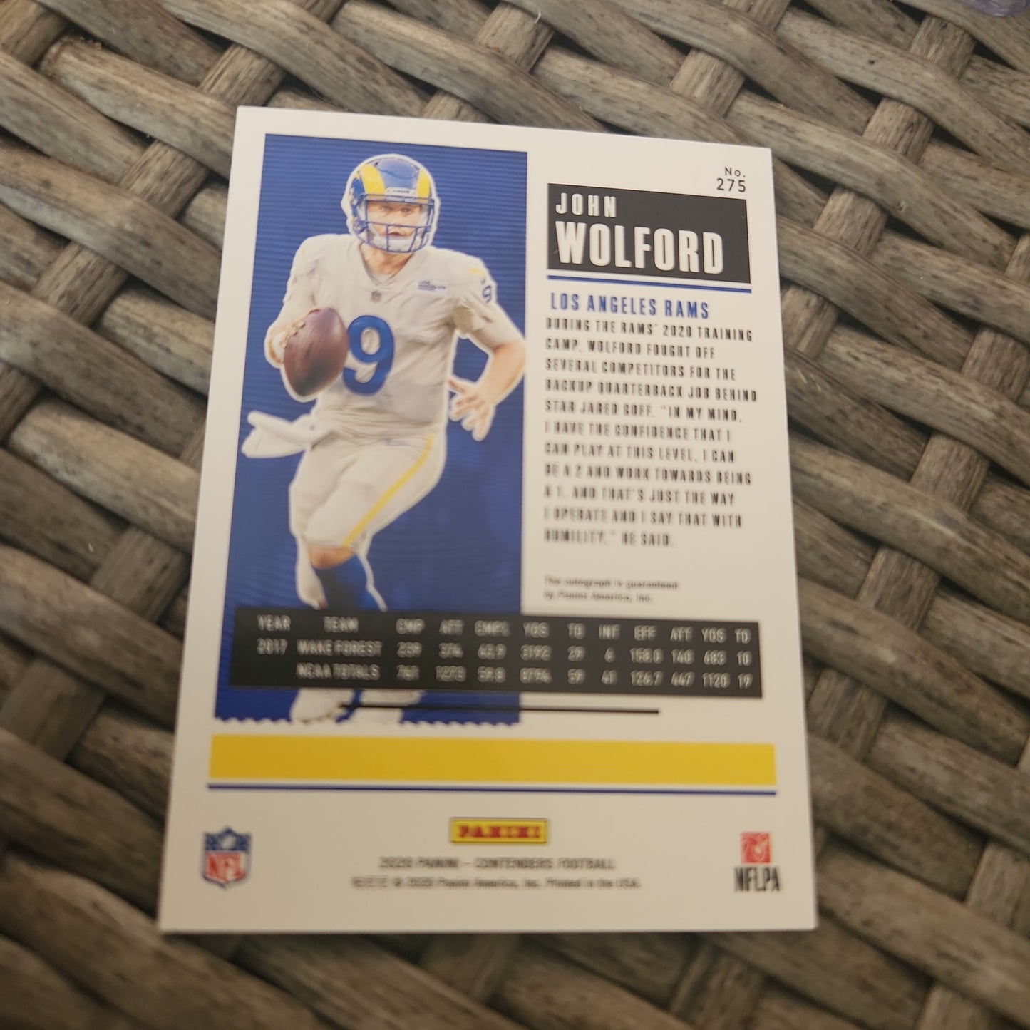 Panini Contenders Football Rookie Ticket John Wolford Auto #275