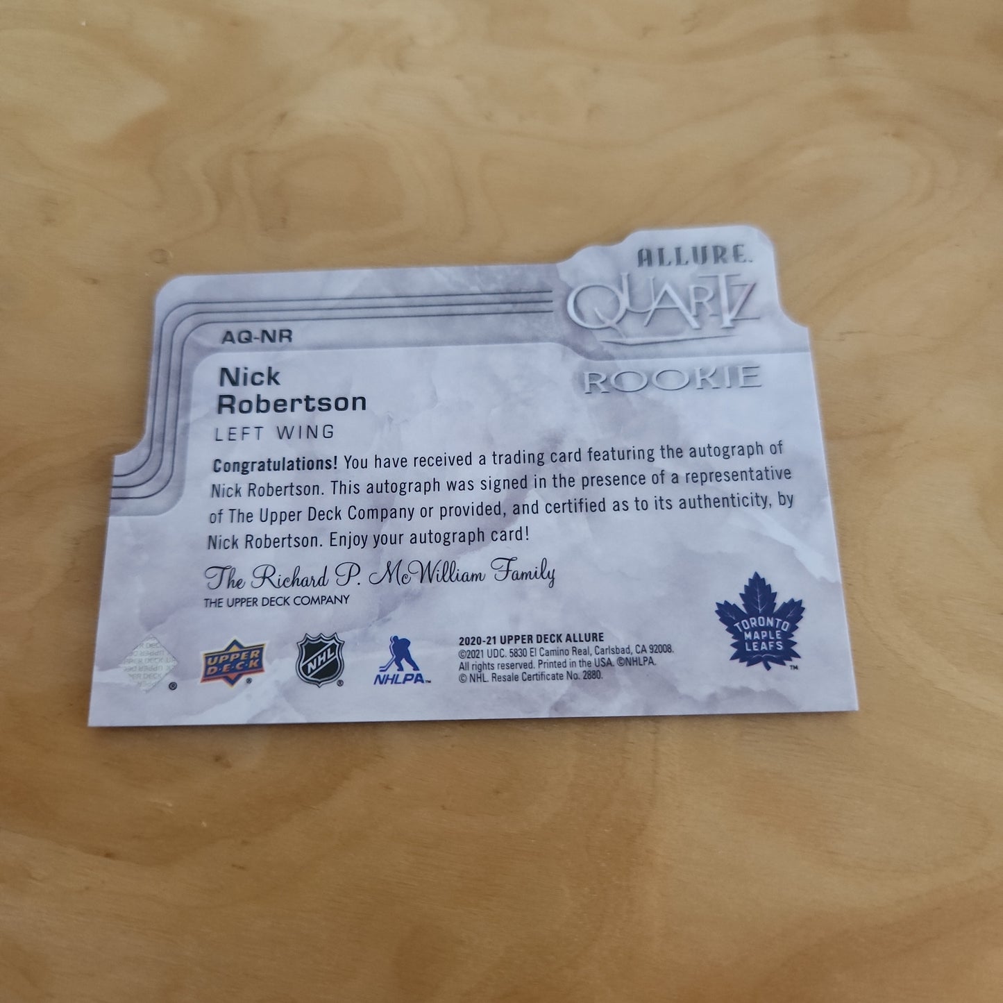 Upper Deck Dye-Cut Allure Quartz Nike Robertson RC Auto #AQ-NR
