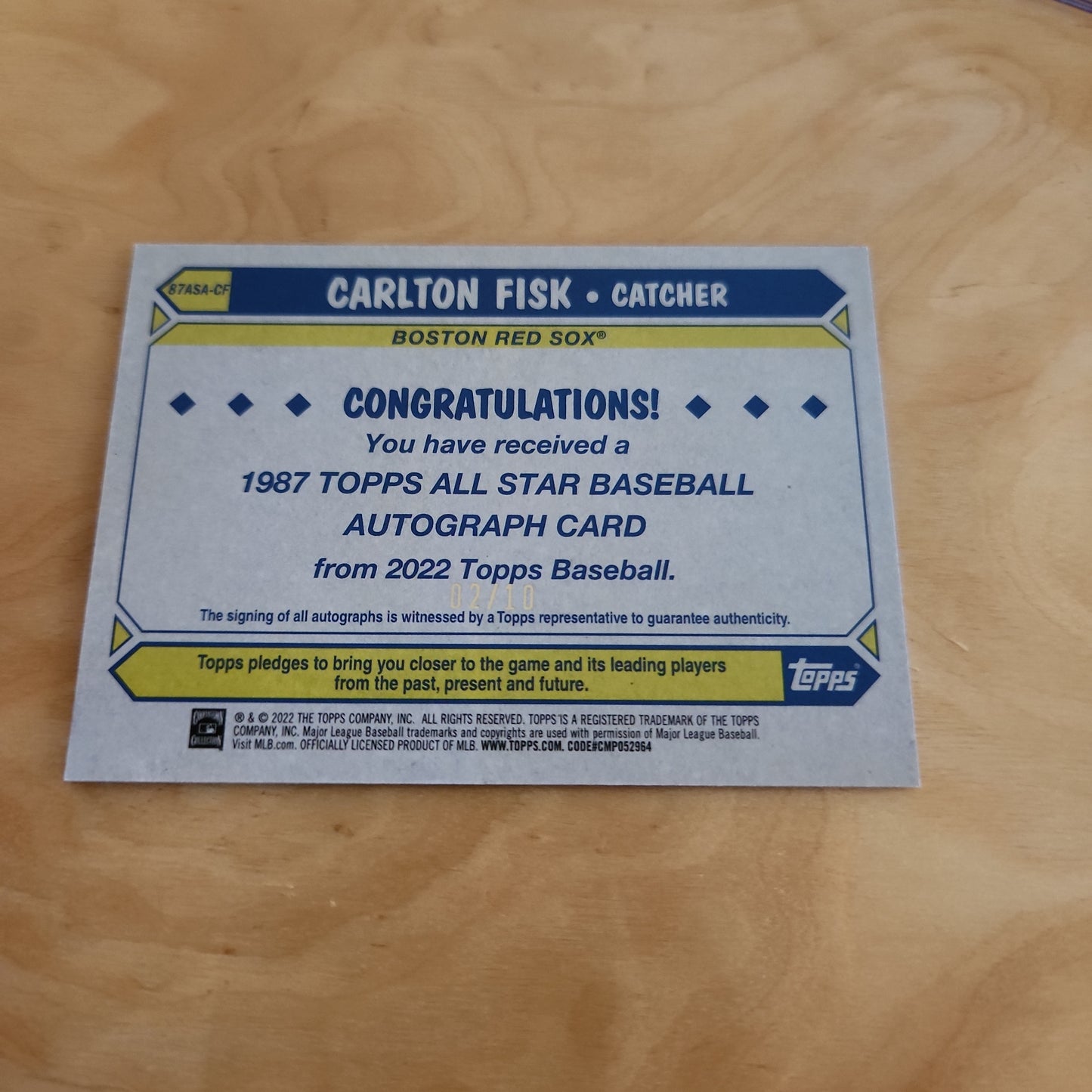 Topps 35th Anniversary All Star Carlton Fisk Auto 2/10 #87ASA-CF