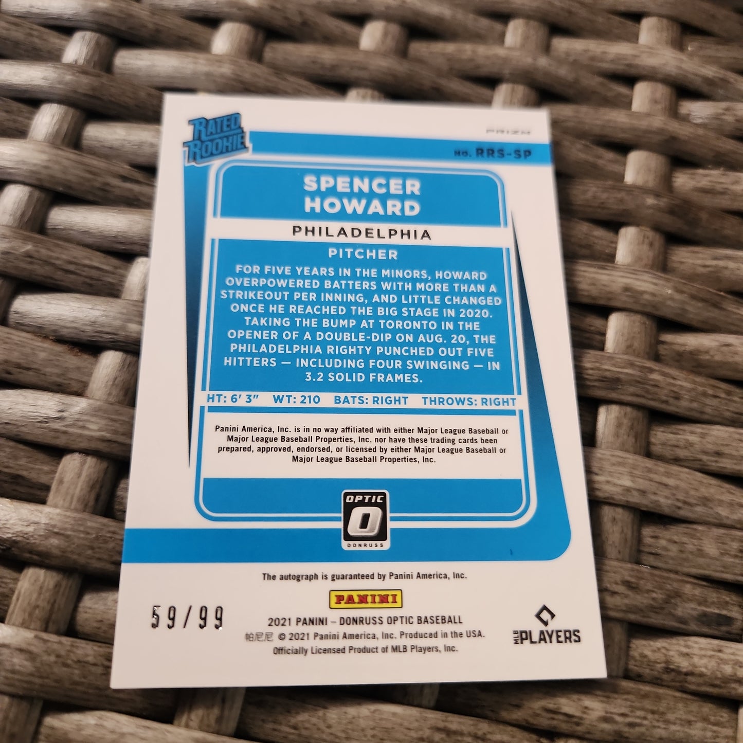 Panini Optic Prizm Rates Rookie Red Refractor Spencer Howard Auto 59/99 #RRS-SP