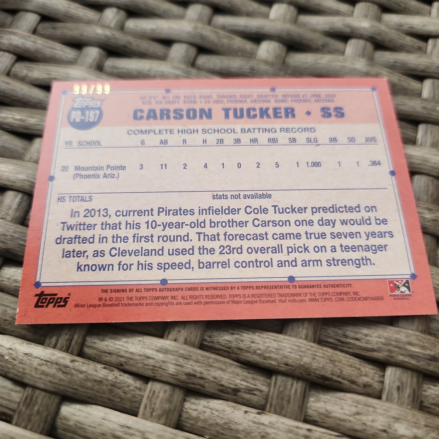 Topps Pro Debut Green Parallel Carson Tucker Auto 99/99 #PD-197