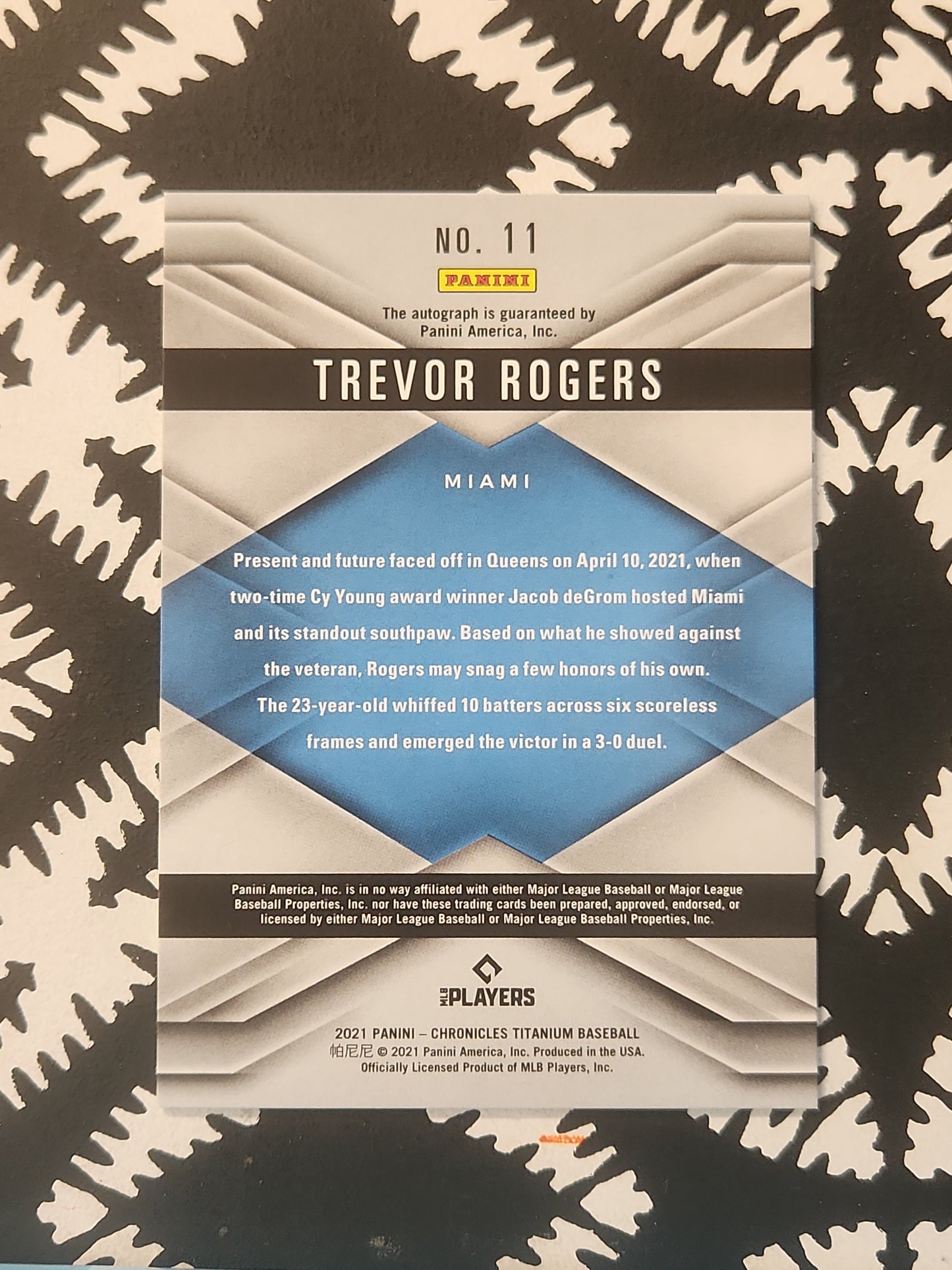 2021 Panini Chronicles Trevor Rogers Titanium Auto RC Rookie #11
