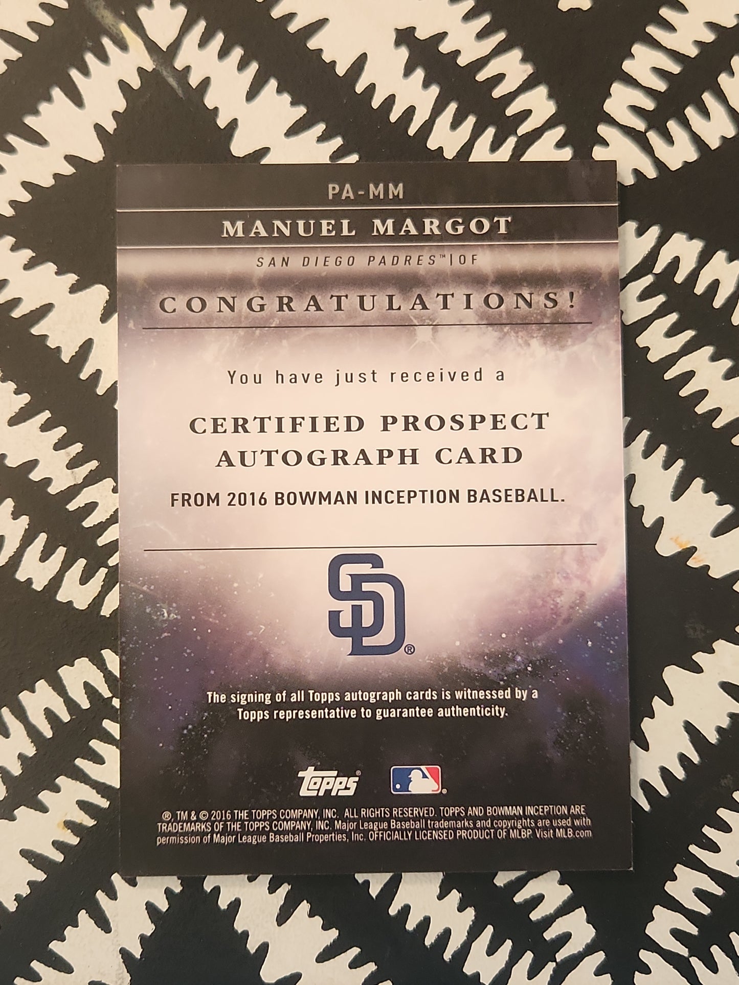 Manuel Margot 2016 Bowman Inception AUTO RC PA-MM Topps San Diego