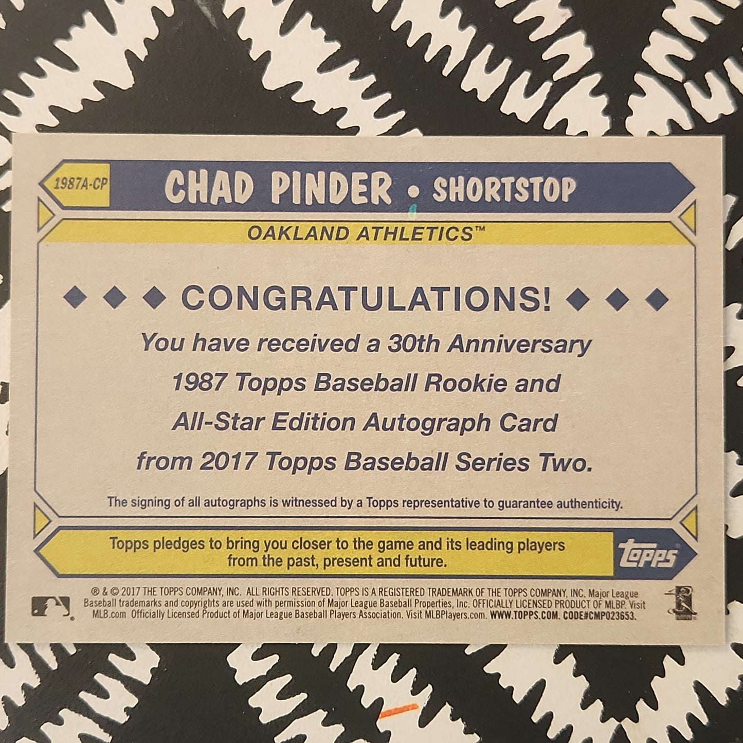 2017 Topps 1987 and All-Star Edition Chad Pinder #1987A-CP Rookie Auto RC