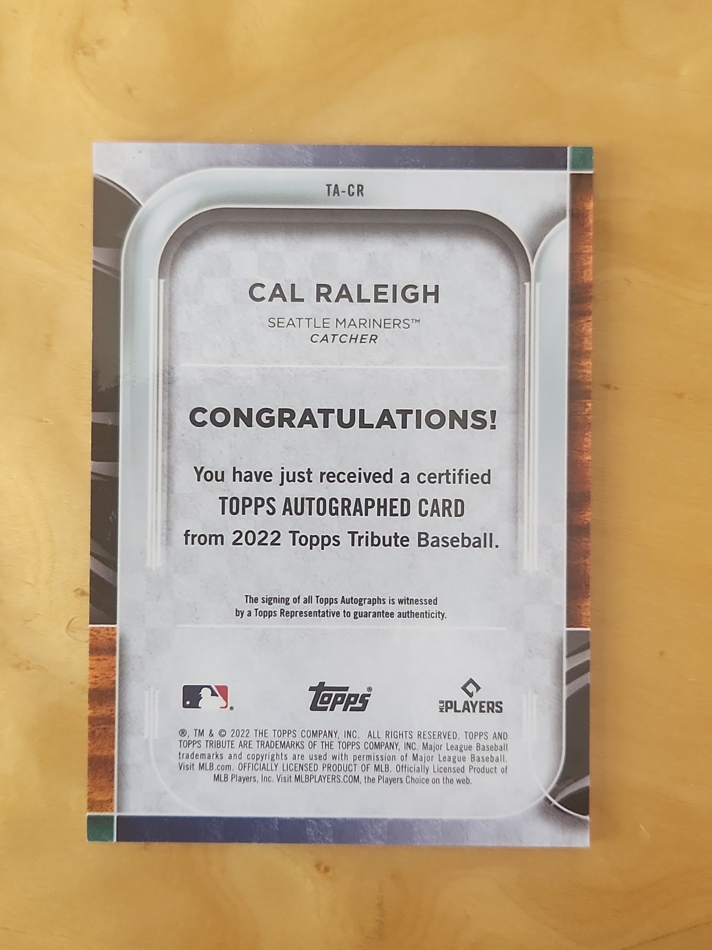 2022 Topps Tribute Cal Raleigh Auto Blue Parallel #111/150 #TA-CR
