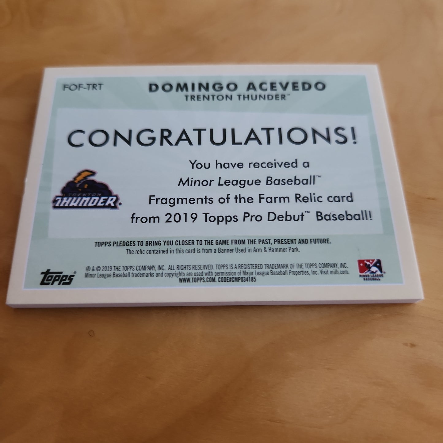 Topps Fragments Of The Fram Domingo Acevedo Relic 07/99 #FOF-TRT