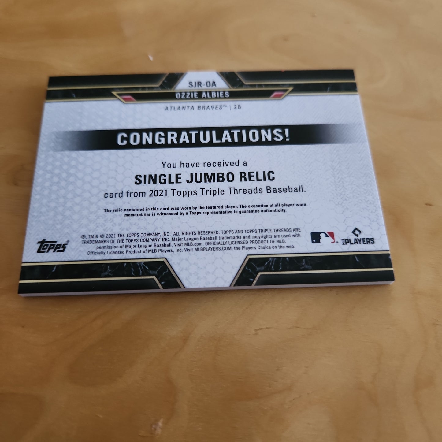 Topps Orange Parallel Ozzie Albies 16/18 Jumbo Relic #SJR-OA
