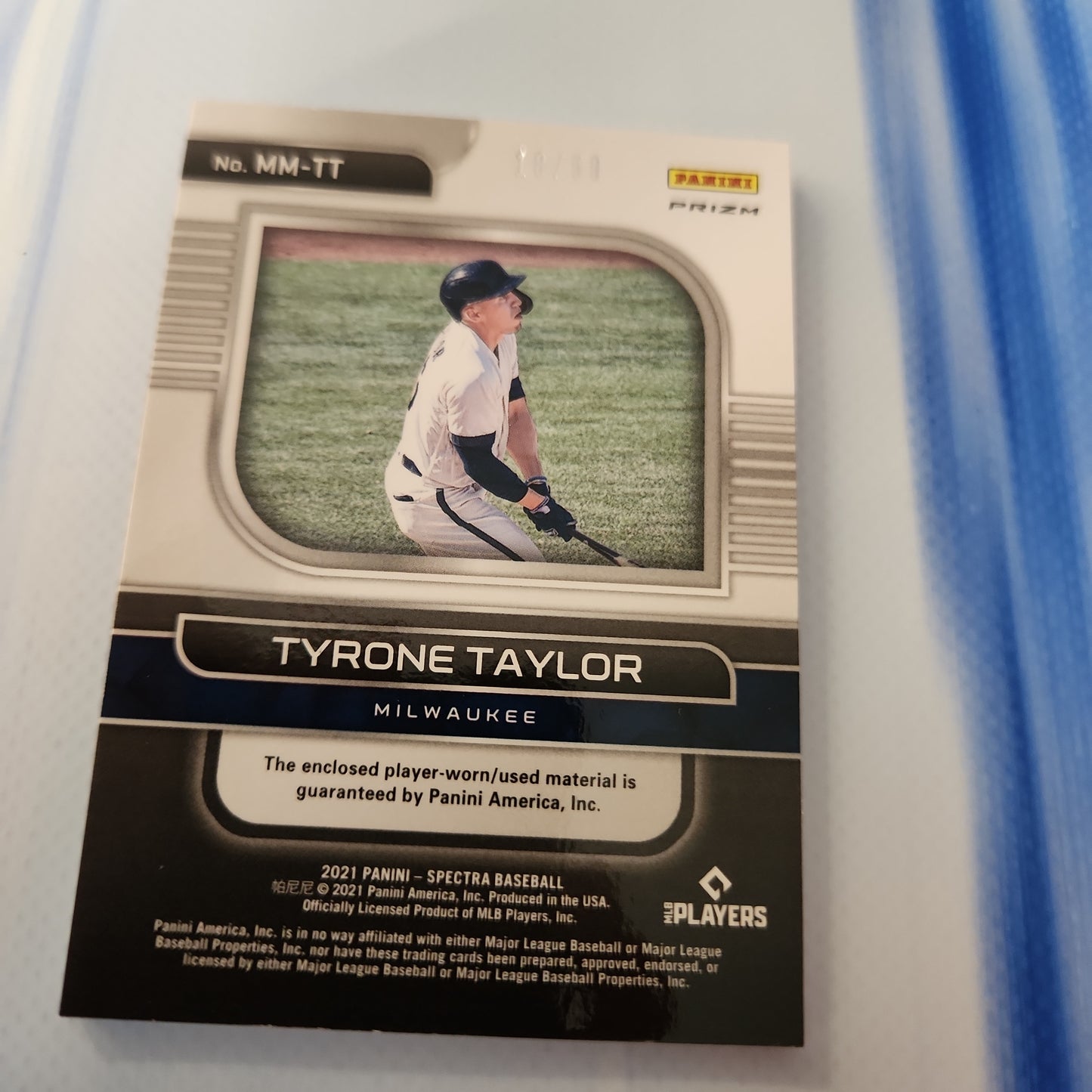 Panini Prizm Spectrr Monumental Blue Parallel Tyrone Taylor Jersey Patch 18/50 #MM-TT