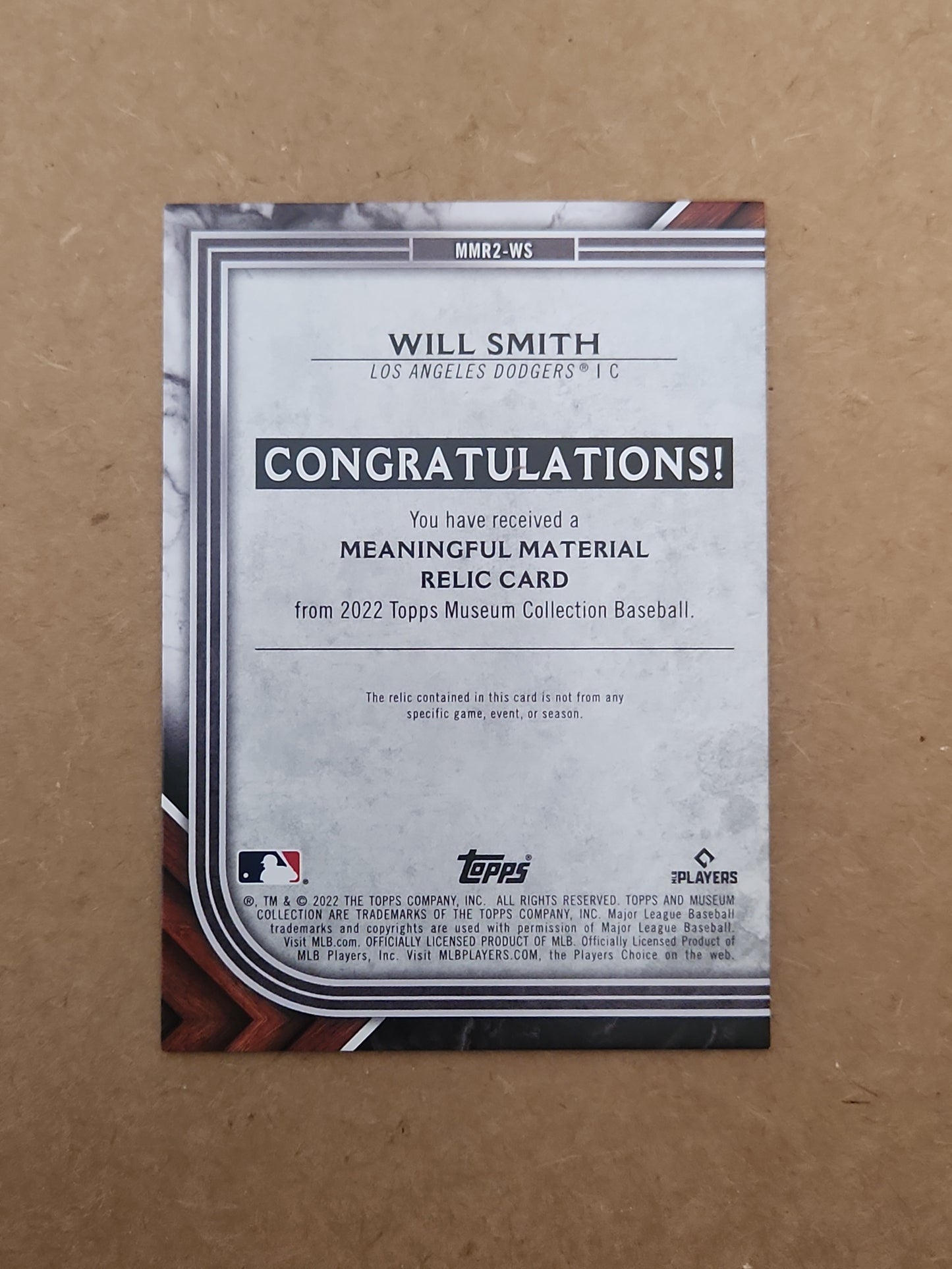 2022 Topps Meaningful Material Relic  Will Smith #MMR2-WS 12/50