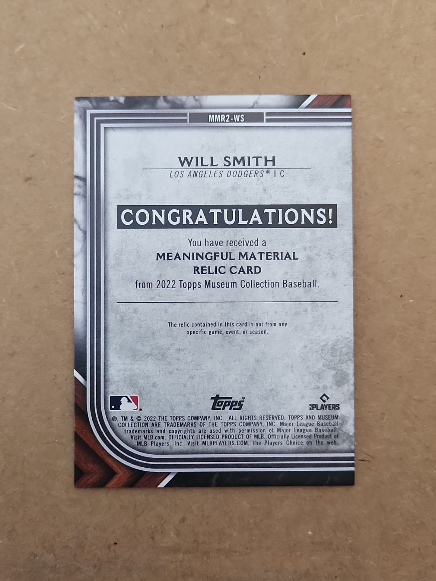 2022 Topps Meaningful Material Relic  Will Smith #MMR2-WS 32/50