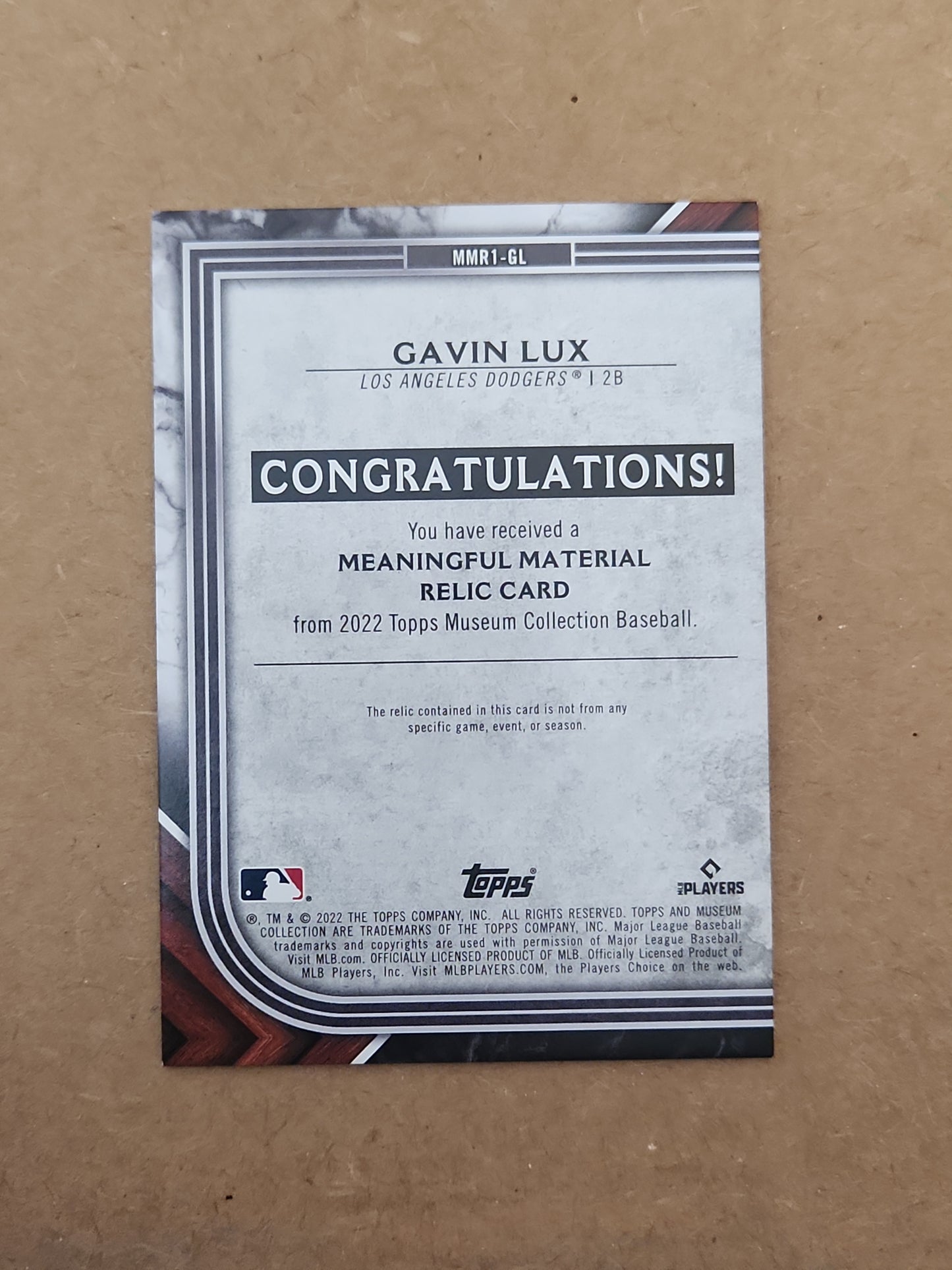 2022 Topps Meaningful Material Relic Bat Gavin Lux#MMR1-GL 27/50