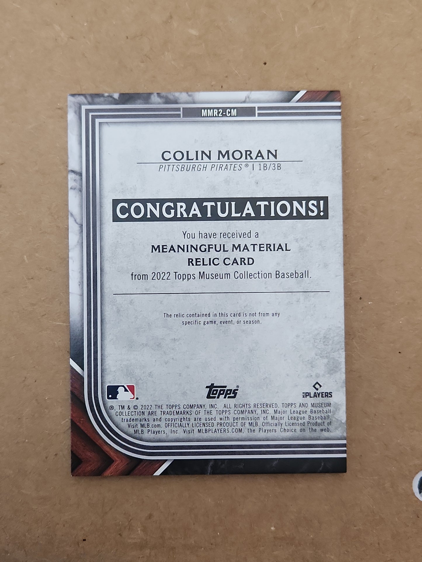 2022 Topps Meaningful Material Relic Patch Colin Moran#MMMR2-CM 10/35