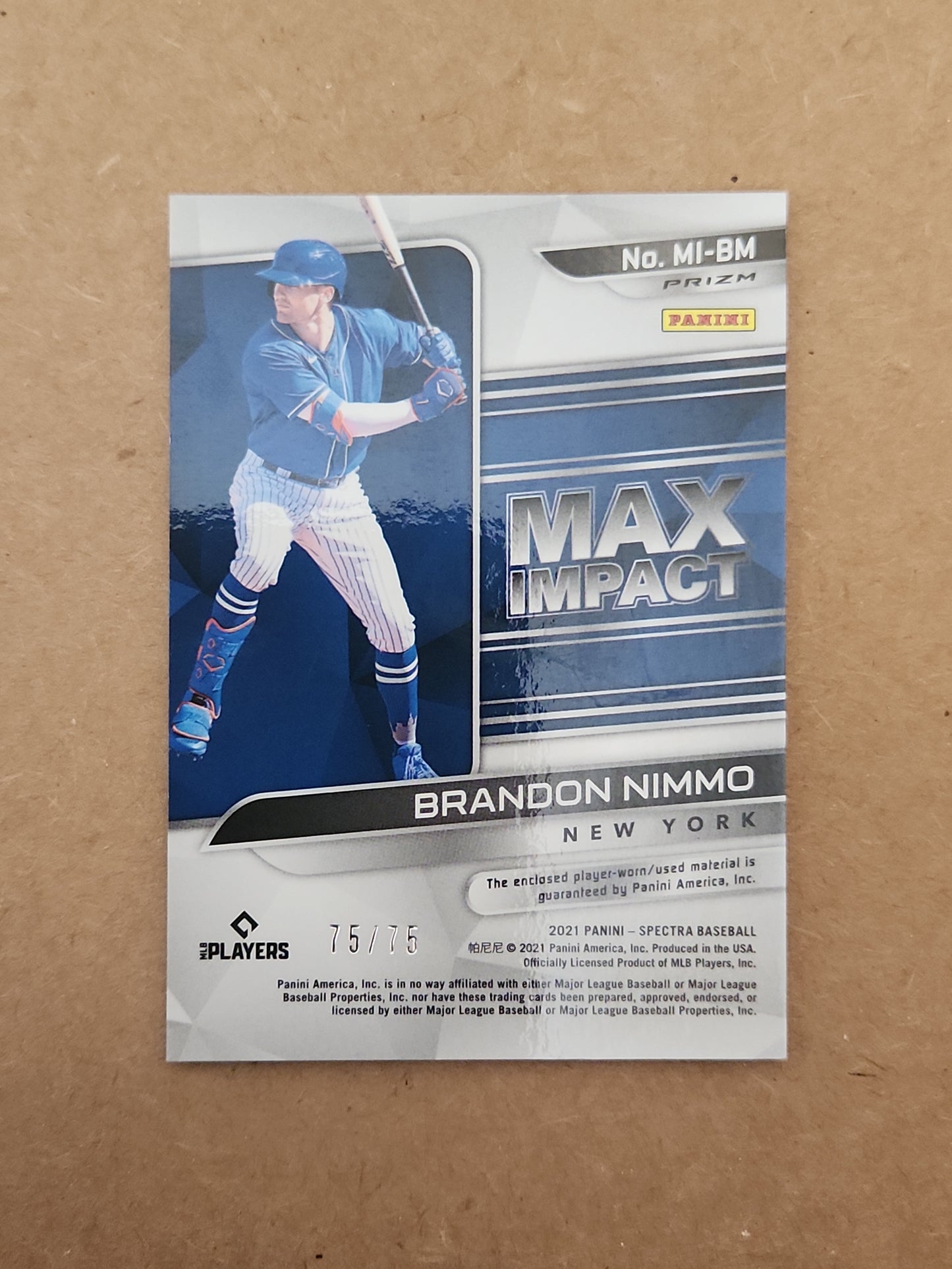 Brandon Nimmo 2021 Panini Spectra Max Impact Patch HYPER 75/75 New York