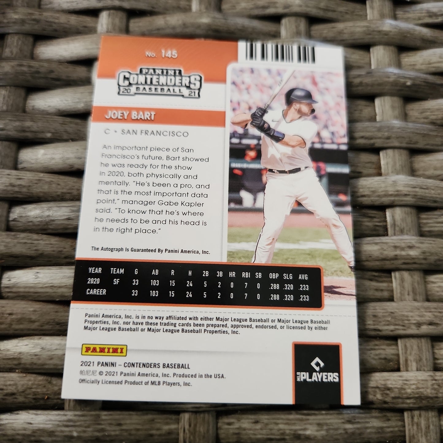 Panini Contenders Playoff Ticket Orange Parallel Joey Bart RC Auto #145