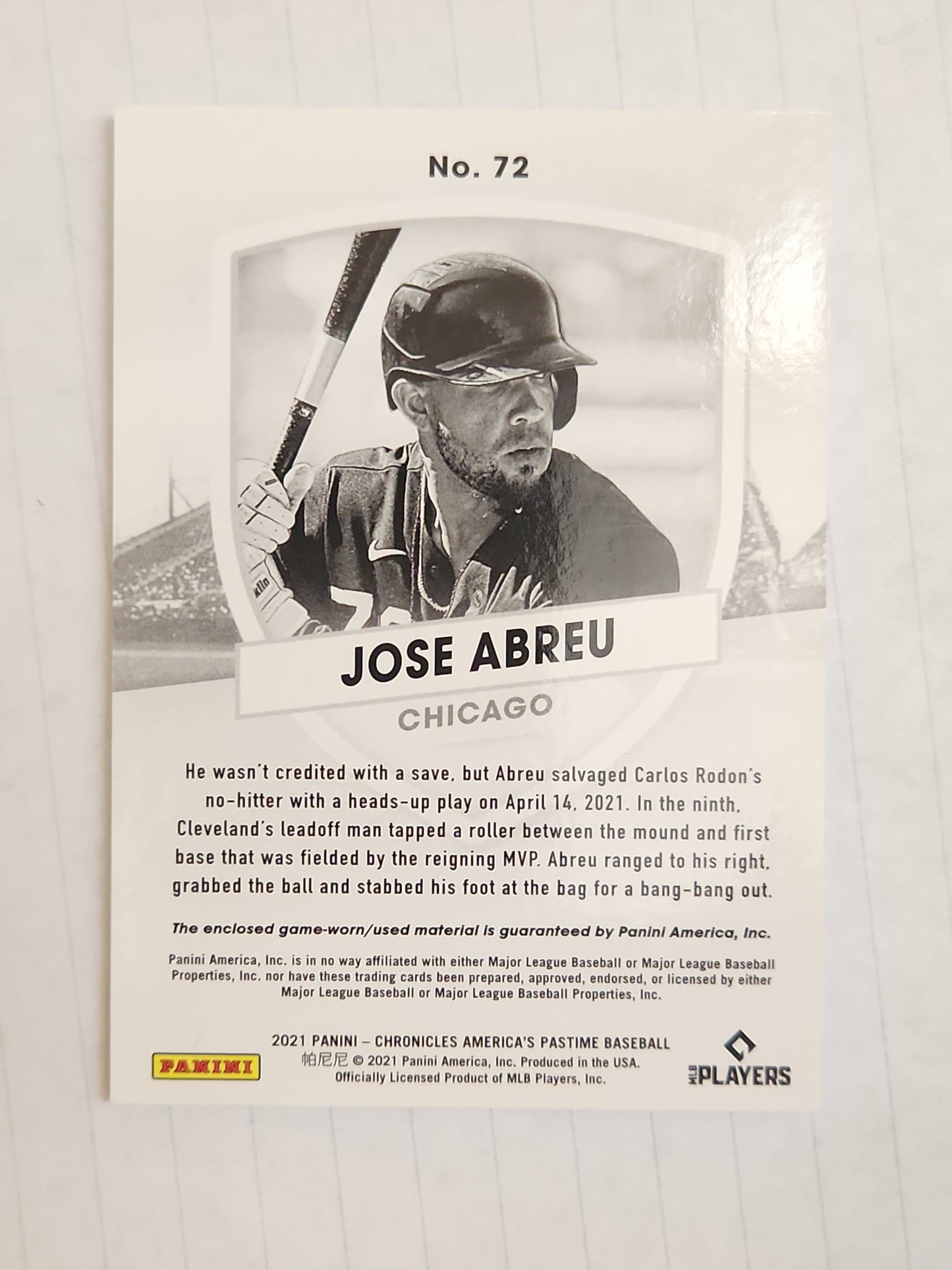 Jose Abreu 2021 Chronicles America Past Times Patch 79/99 #72 Chicago White Sox