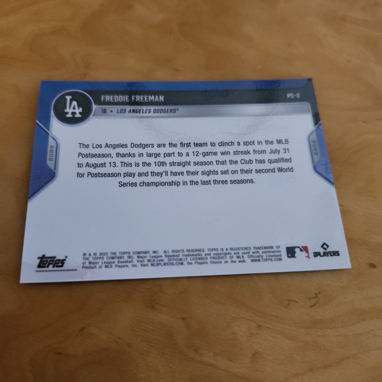Topps Now Post Season Blue Parallel Freddie Freeman 41/49 #PS-2