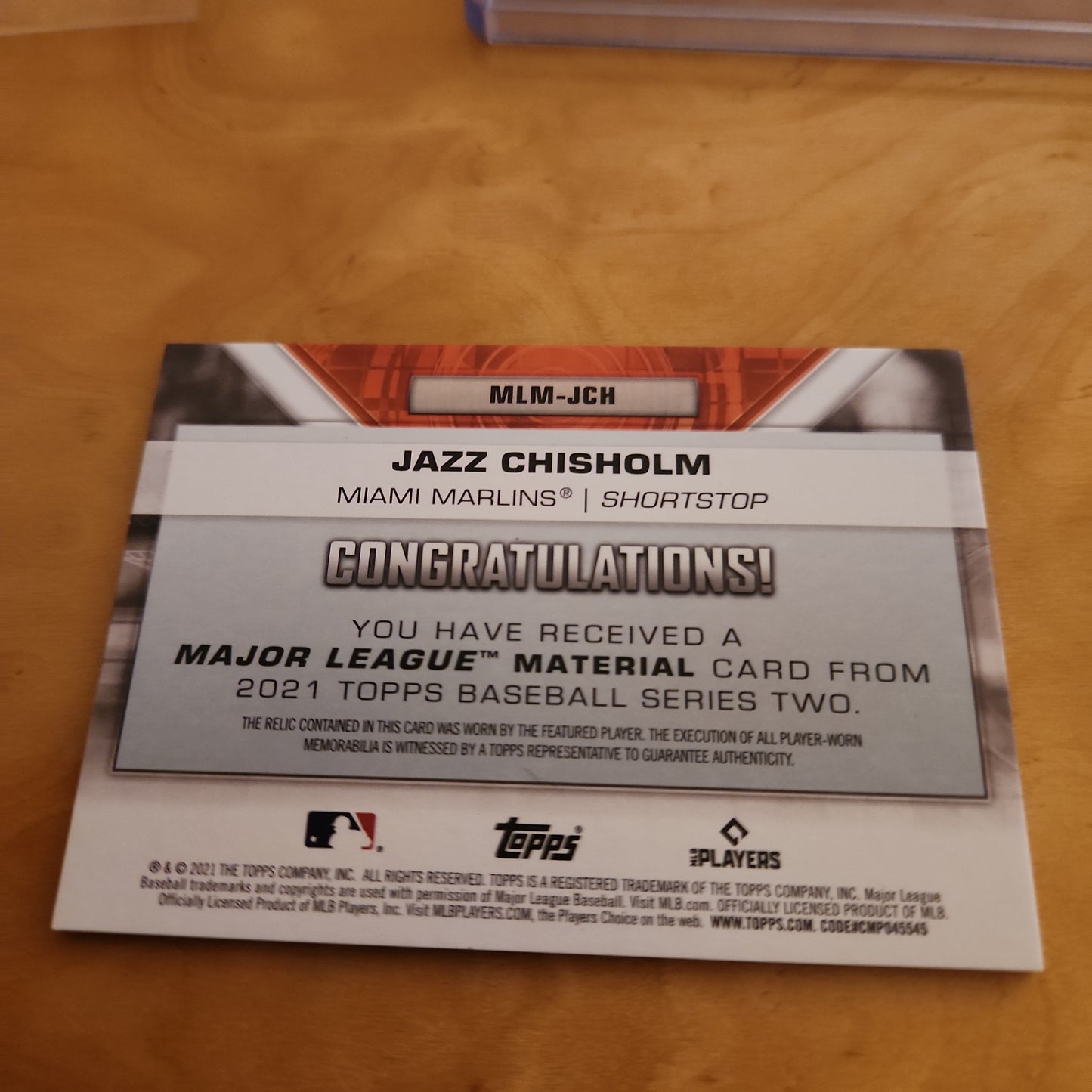 Topps Major League Material Jazz Chidholm RC Jersey Patch #MLM-JCH