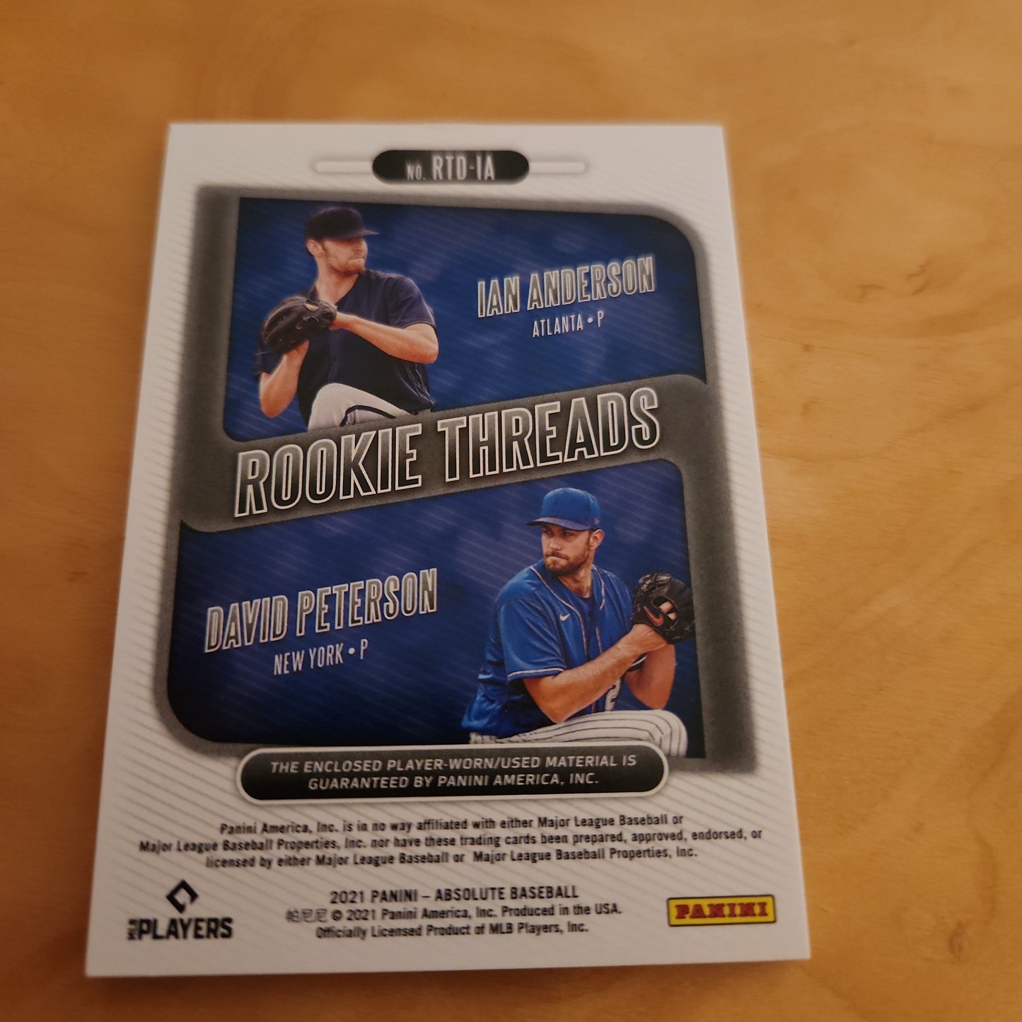 Panini Absolute Baseball Ian Anderson & David Petterson RC Jersey Patch 082/199 #RTD-IA