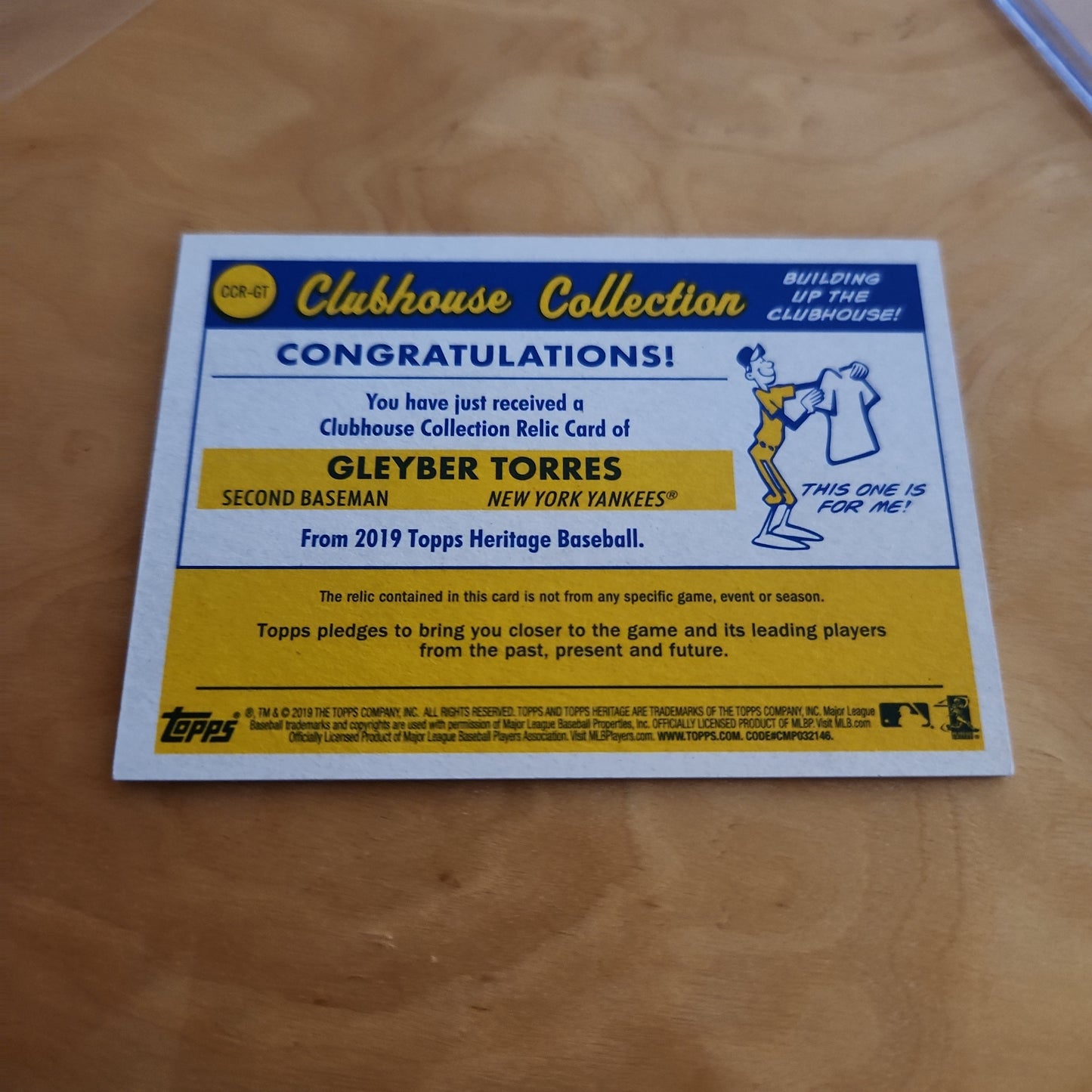Topps Heritage Clubhouse Collections Gleyber Torres Relic #CCR-GT