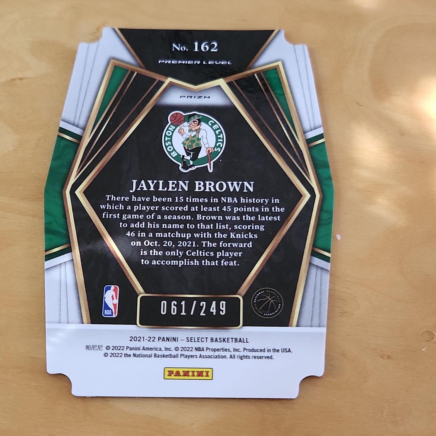 Panini Prizm Premier Level Select Blue Dye-Cut Jaylen Brown 061/249 #162