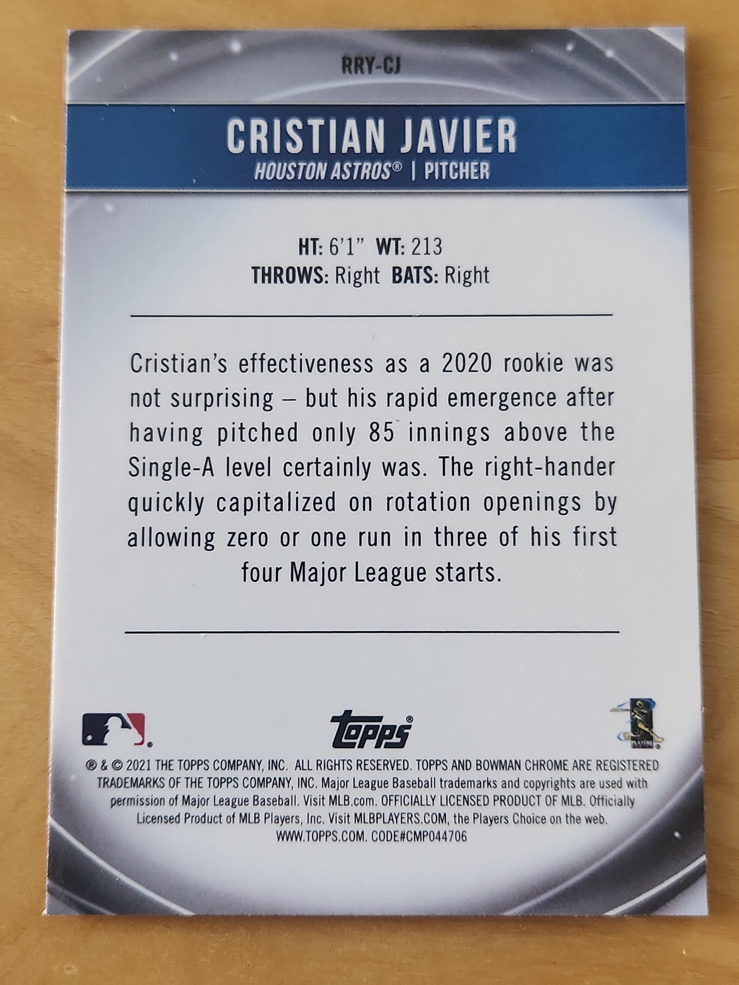 Christian Javier 2021 Bowman Chrome Rookie of the Year Favorites #RRY-CJ ,Astros