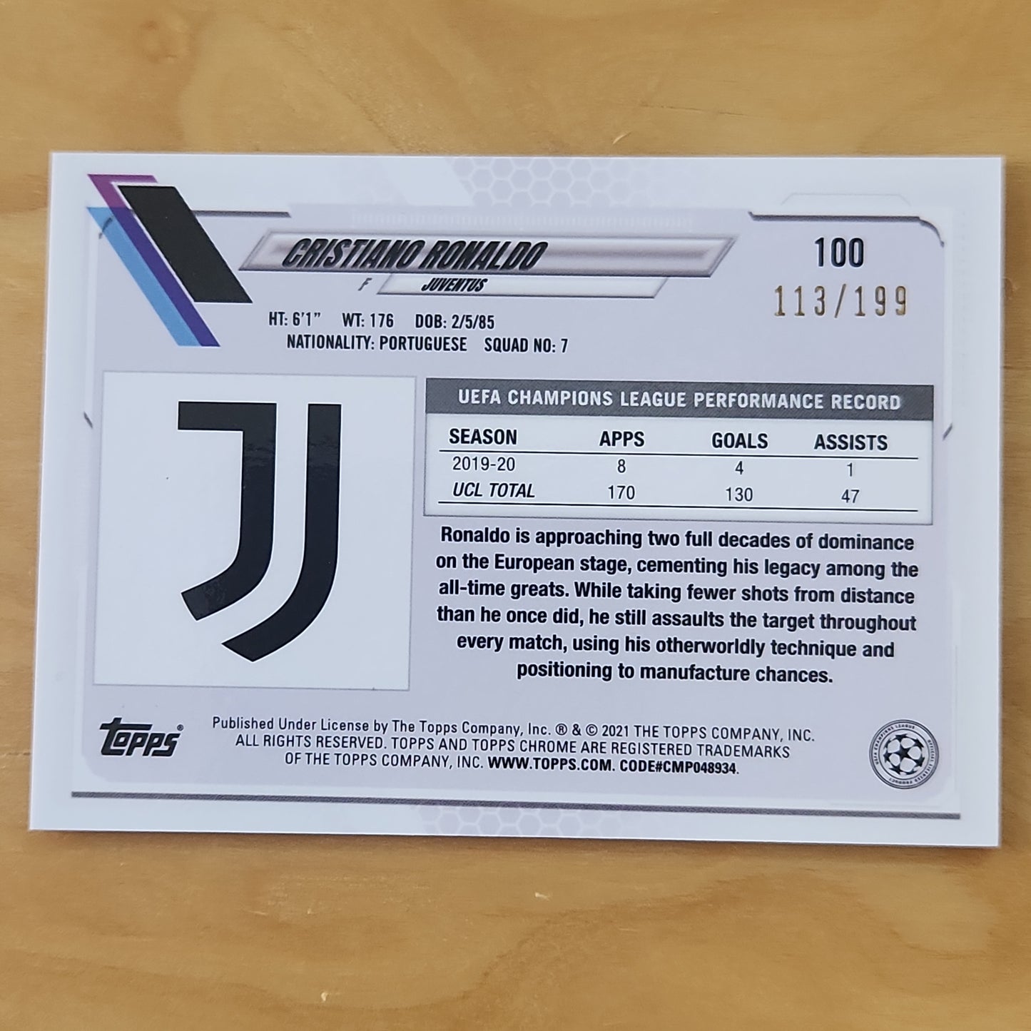 CRISTIANO RONALDO 2020-21 Topps Chrome UEFA Aoki #100 Neon Future 113/199 Juventus
