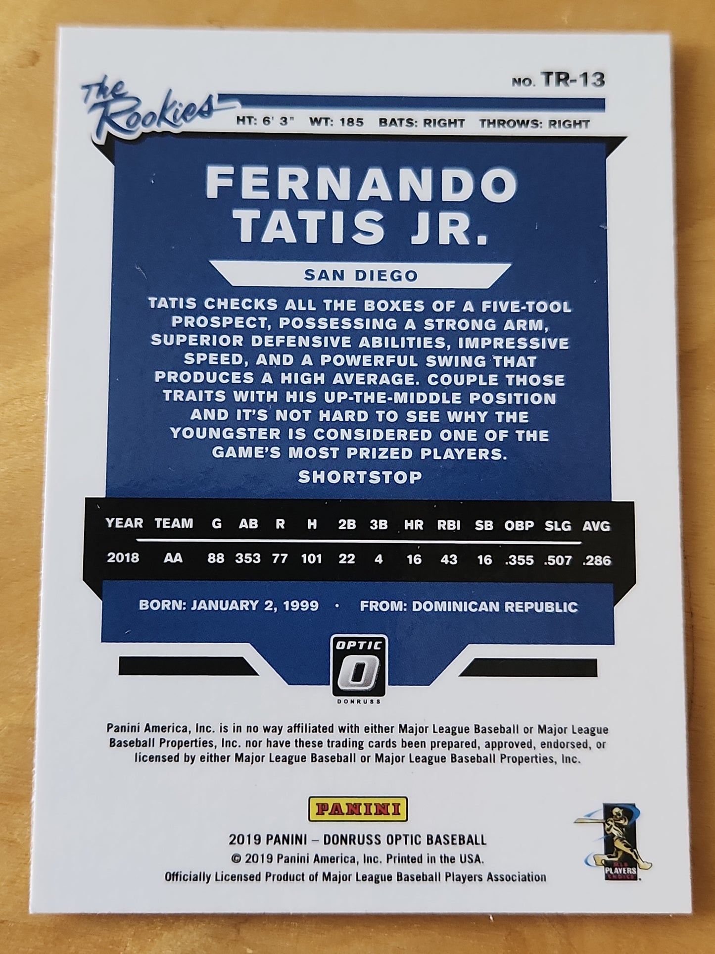 Fernando Tatis Jr. 2019 Donruss Optic the Rookies Rookie Card #tr-13