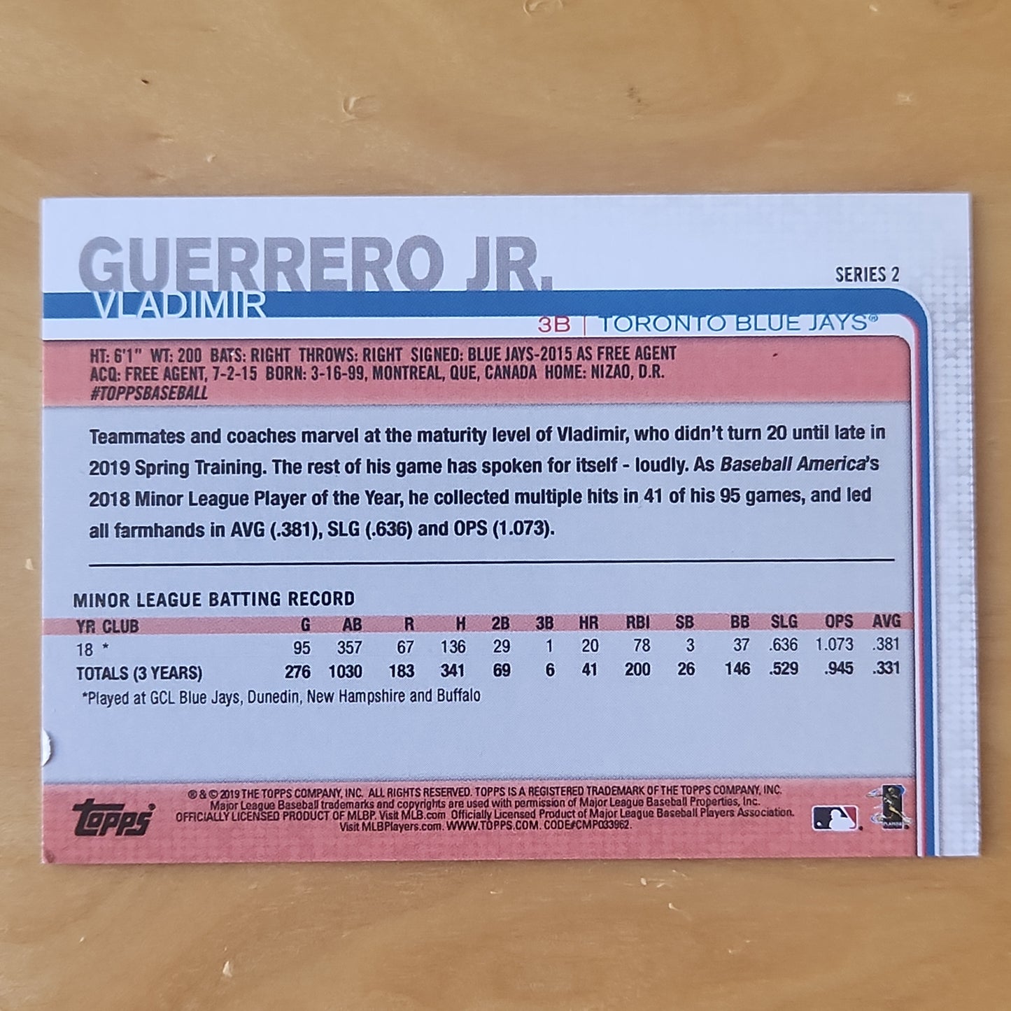 Vladimir Guerrero Jr 2019 Topps Series 2 #NNO SP Rookie RC (Blue Jays)