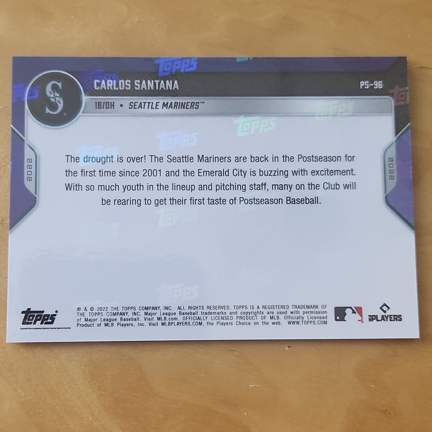 2022 TOPPS NOW PotSeoson Carlos Santana Blue PARALLEL CARD 35/49 Seattle Mariners #PS-96