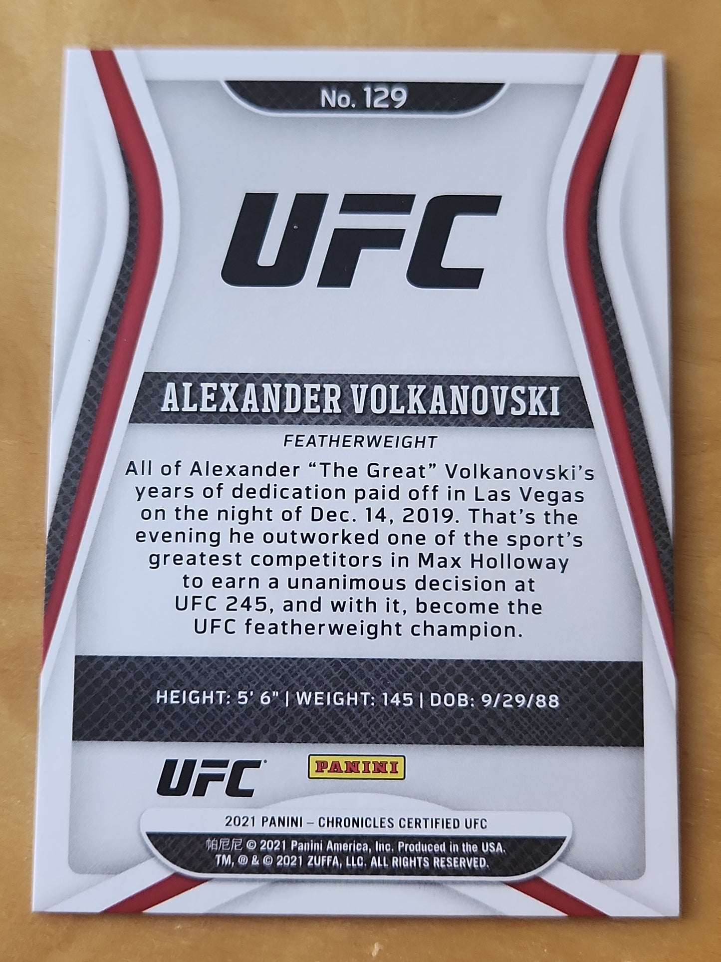 ALEXANDER VOLKANOVSKI 2021 Panini Chronicles UFC Certified Pink Parallel SP #60