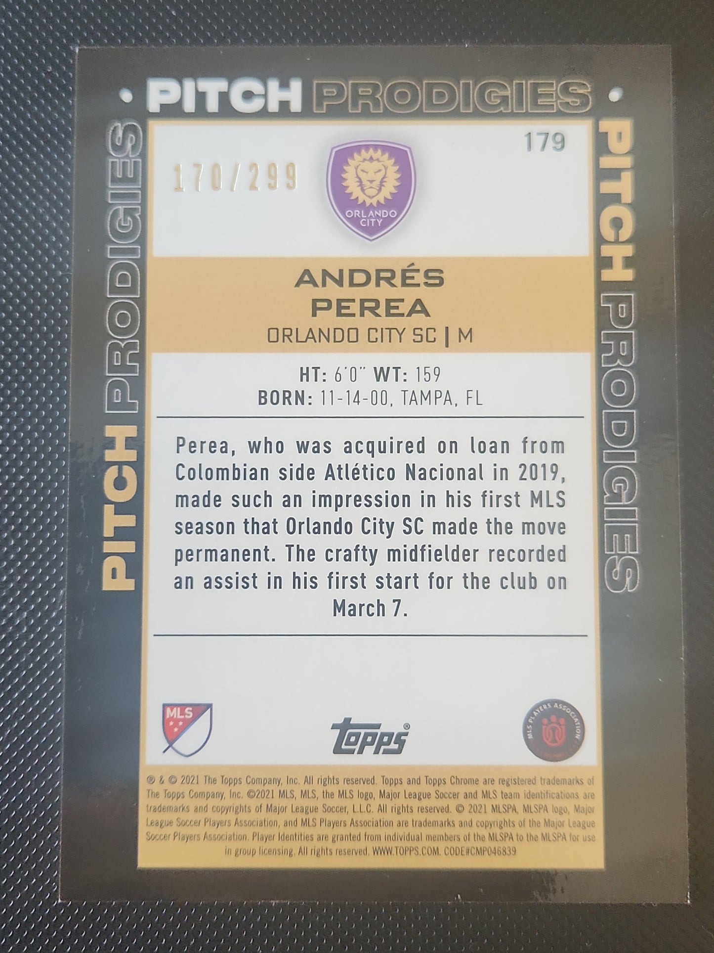 Andres Perea Aqua 170/299 2021 Topps MLS PITCH PRODIGIES RC Rookie