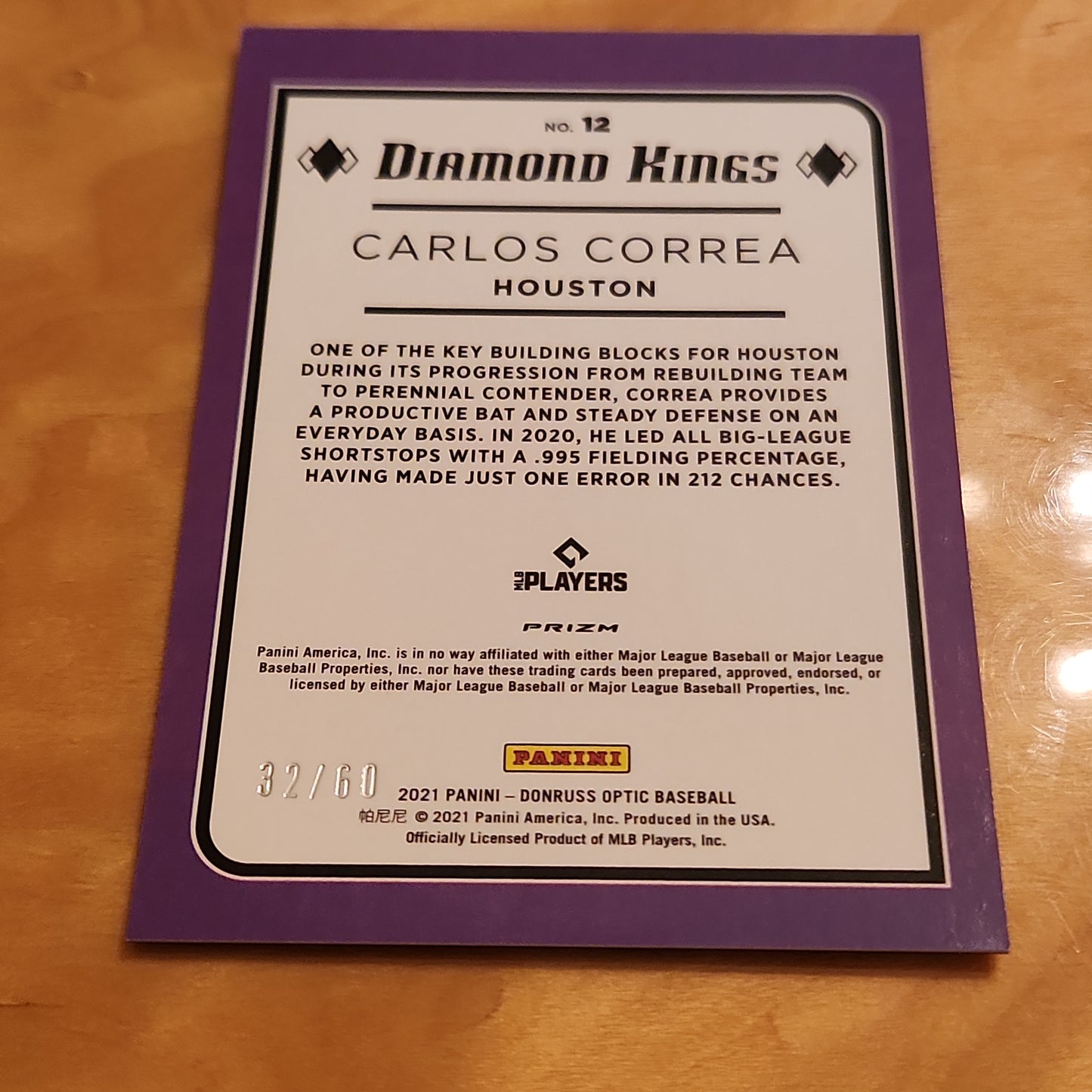 Panini Baseball Prizm Optic Purple Holo Carlos Correa 32/60 #12