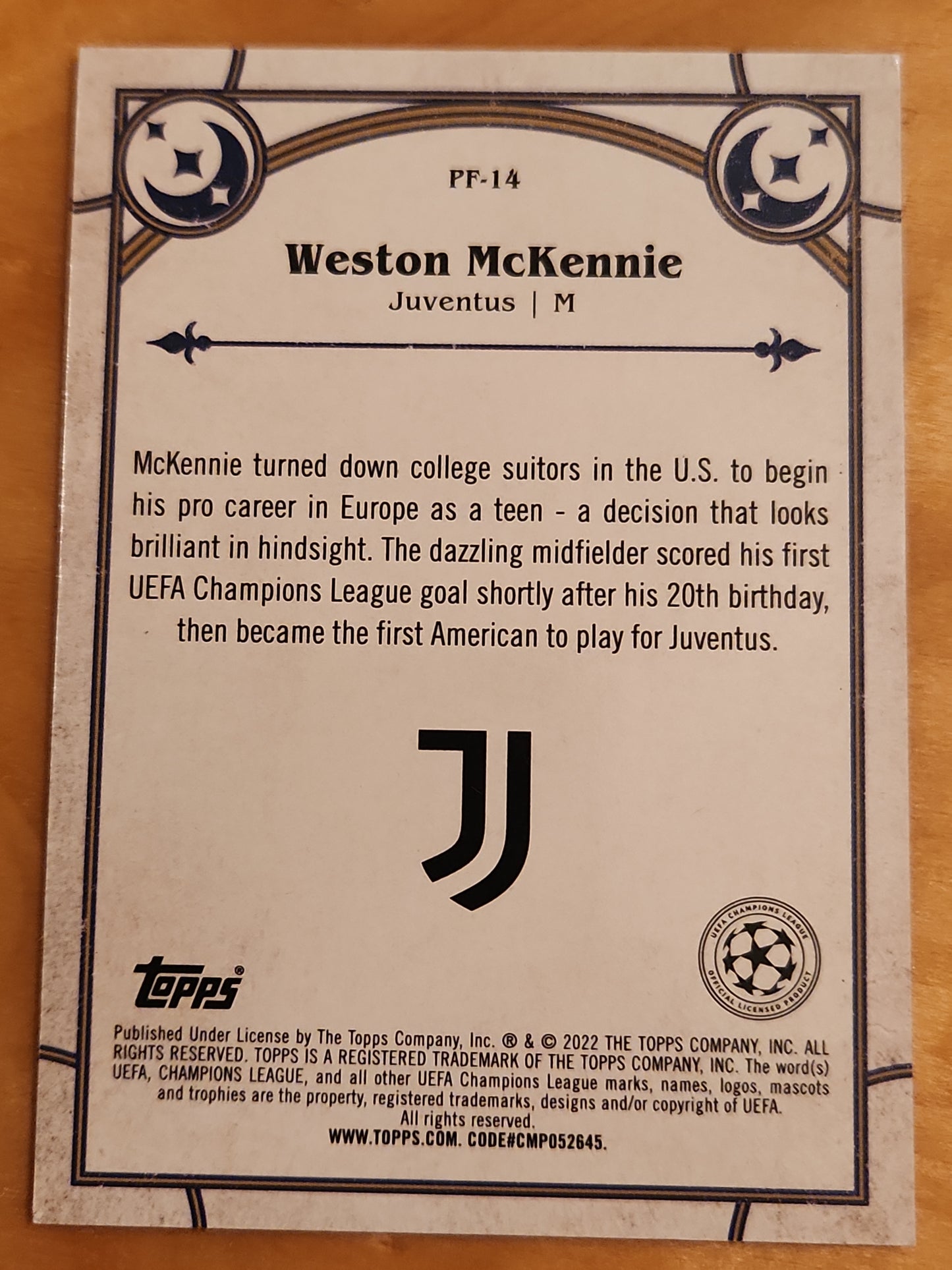 Weston Mckennie 2021-22 Topps Merlin UEFA Prophecy Fulfilled Refractor Juventus Football PF-14