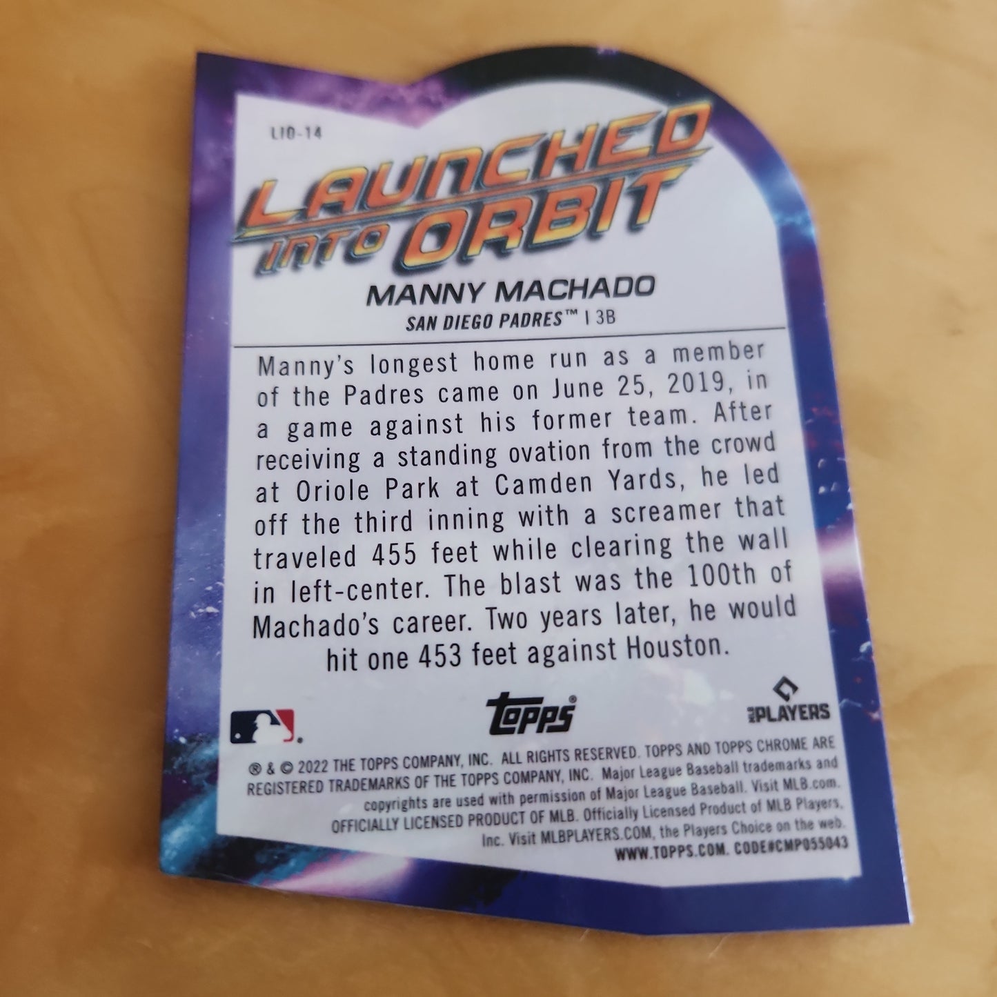 Topps Chrome Launched Into Orbit Dye-Cut Manny Machado #LIO-14