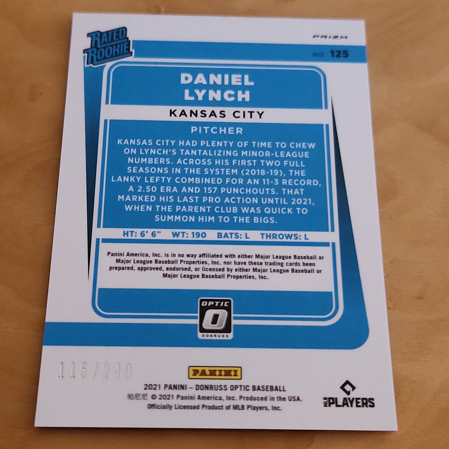 Panini Prizm Optic Rated Rookie Pink Lazer Daniel Lynch 115/249 #125