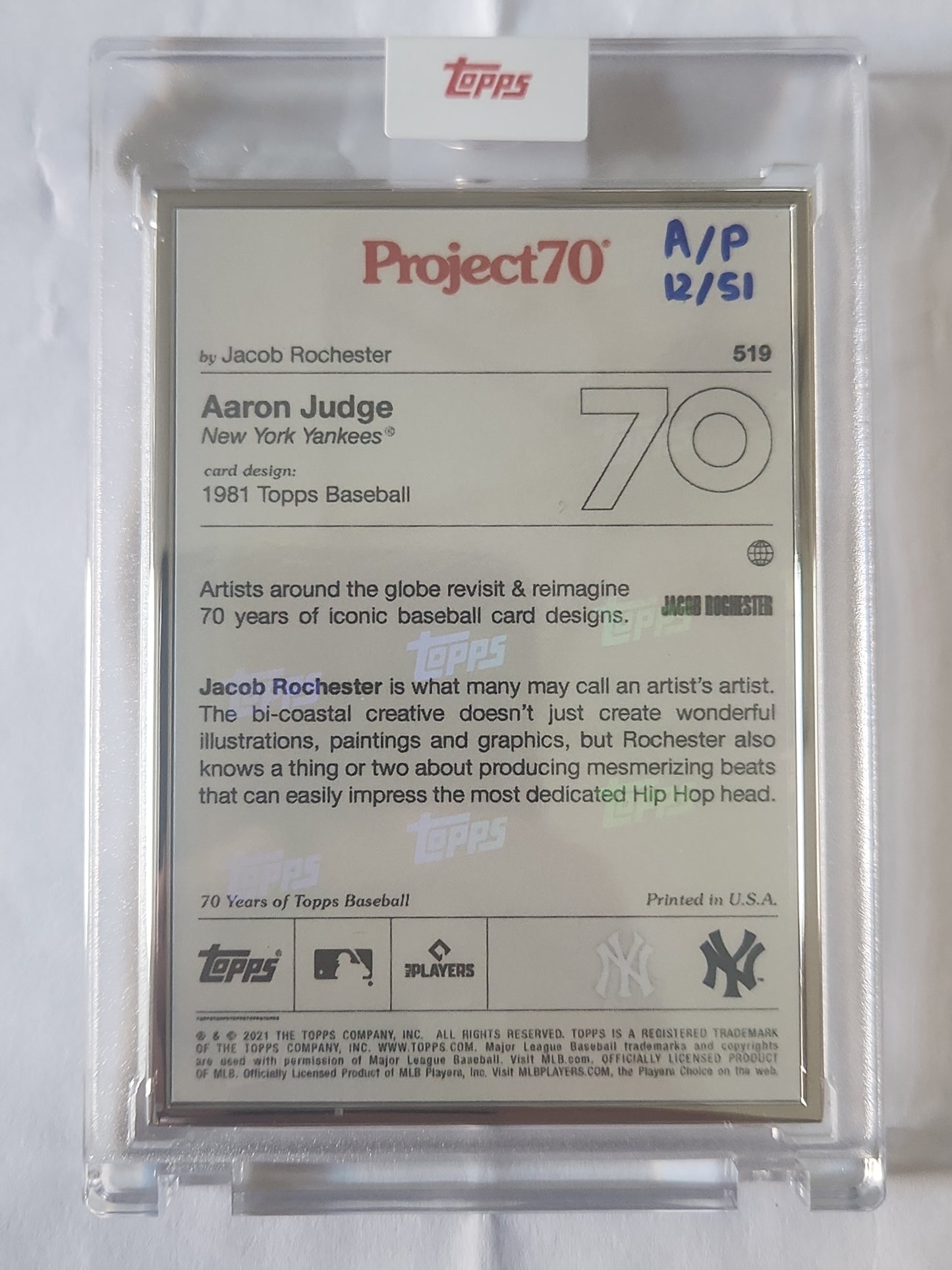 2021 Topps Project70 Aaron Judge #519 Jacob Rochester Artist Proof 12/51