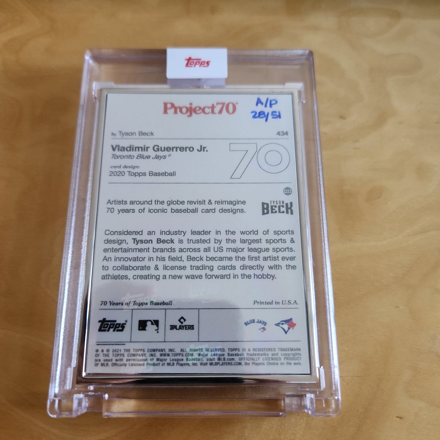 Topps Project 70 Art By: Tyson Beck Vladimir Guerrero Jr. 28/51 #434