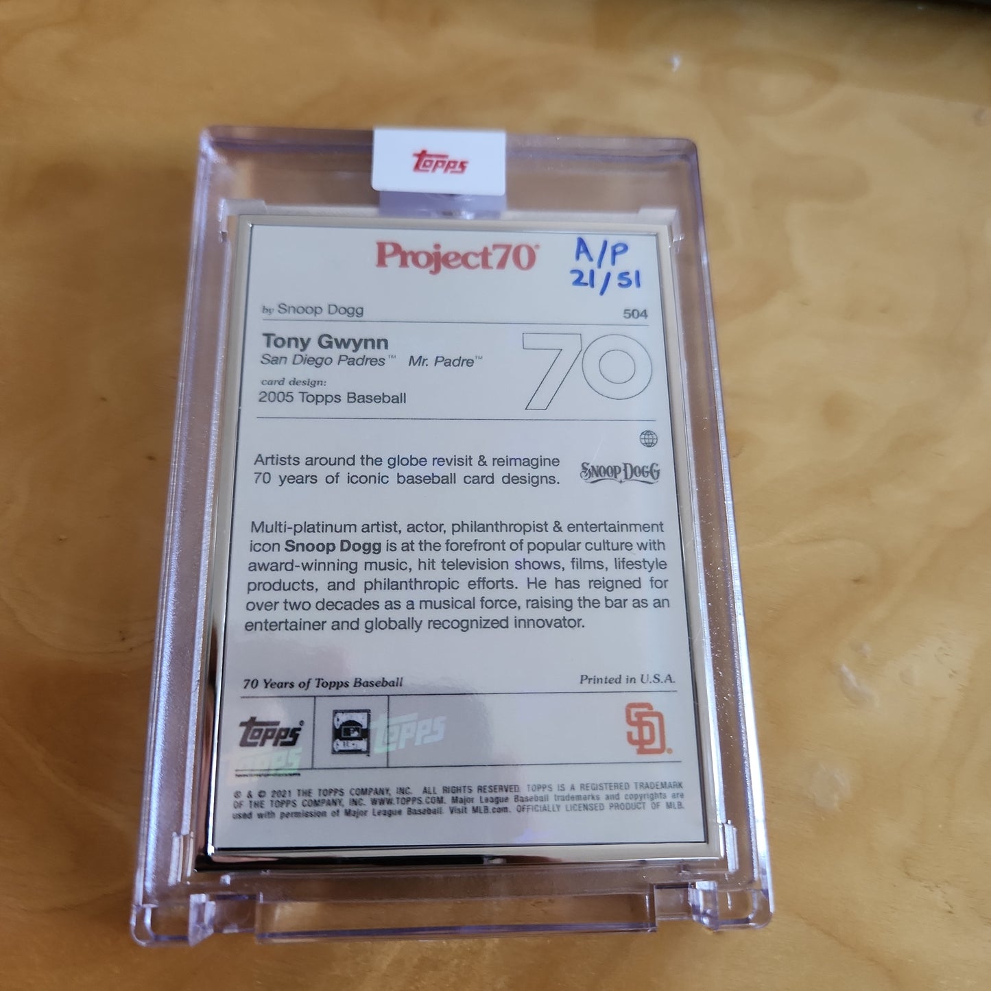 Topps Project 70 Artiest Proof  By: Snoop Dogg Tony Gwyan 21/51 #504