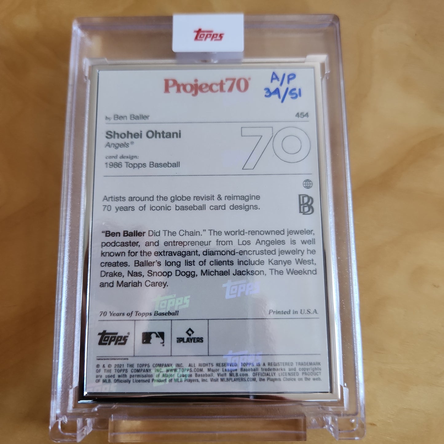 Topps Project 70 Artist Proof By: Ben Baller Shohei Ohtani 34/51 #454