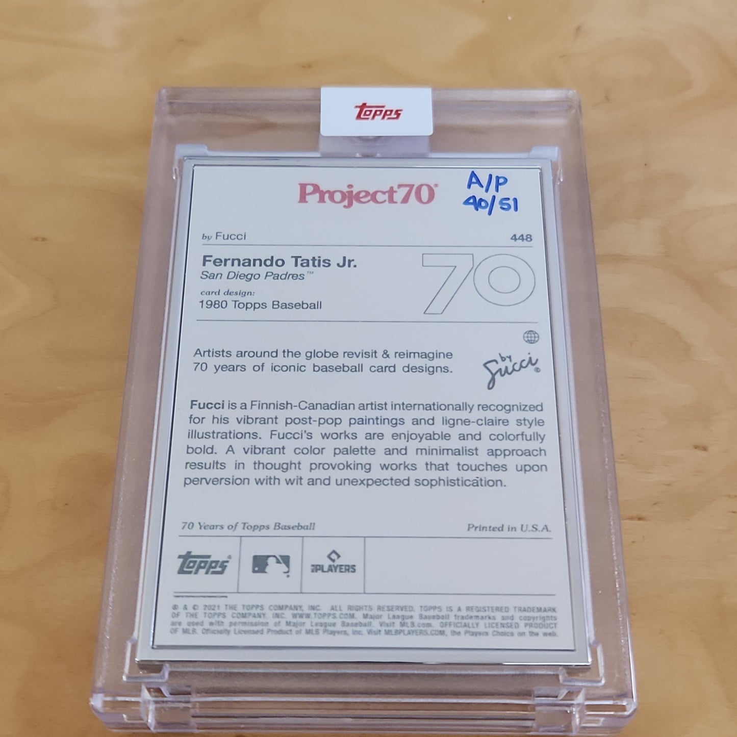 Topps Project 70 Artist Proof By: Fucci Fernando Tatis Jr. 40/51 #448