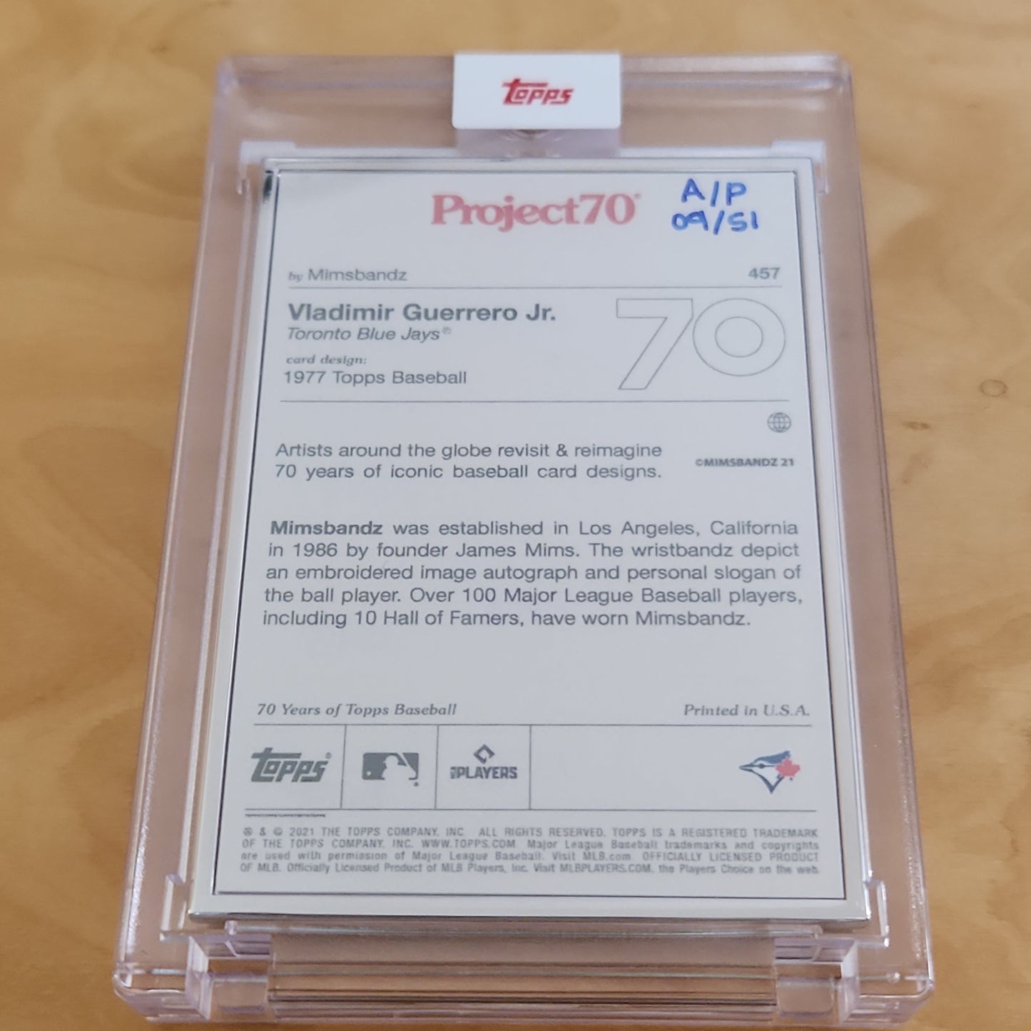 Topps Project 70 Artist Proof By: Minsbandz Vladimir Guerrero Jr. 09/51 #457
