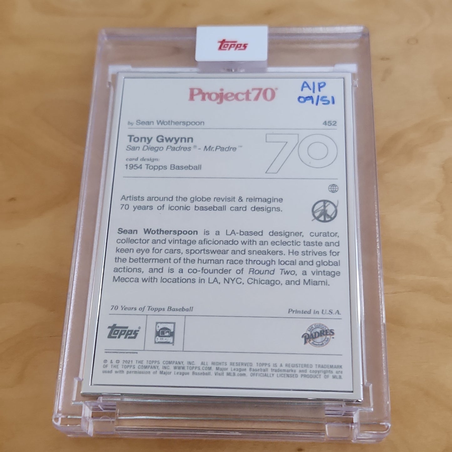 Topps Project 70 Artist Proof By: Sean Wotherspoon Tony Gwynn 09/51 #452